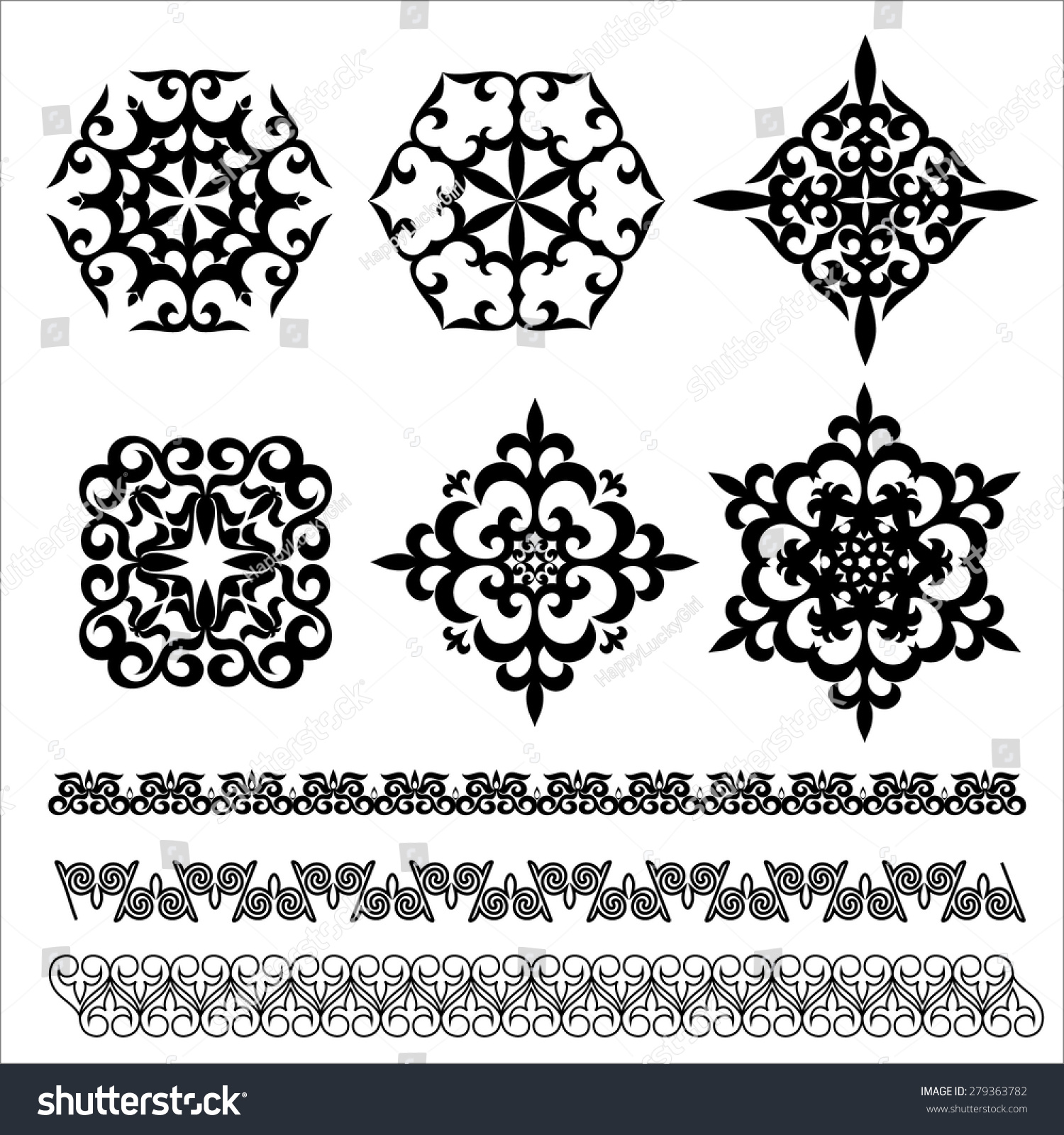 Set Kazakh Asian Floral Ornaments Patterns Stock Vector 279363782 ...