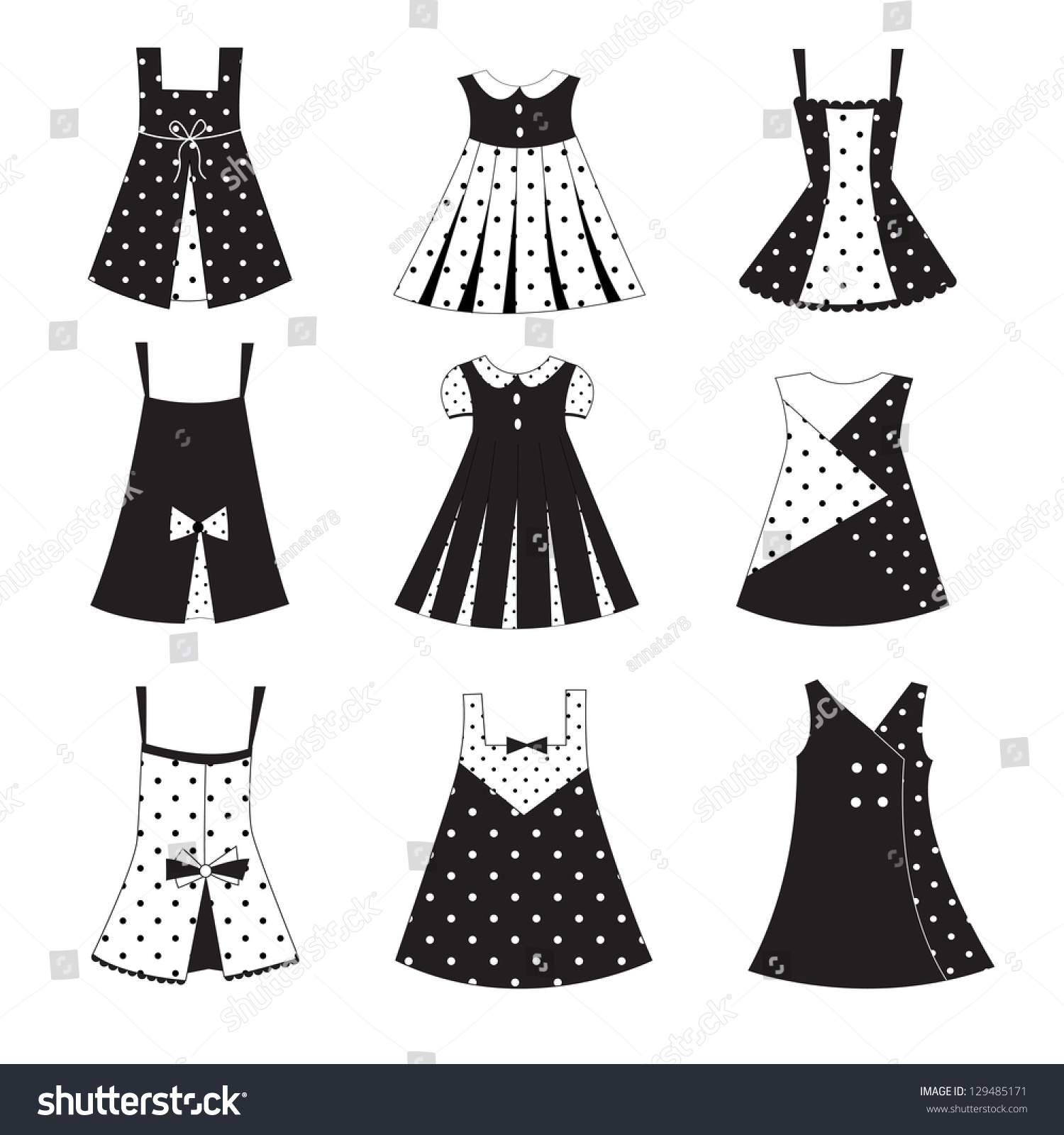 Set Of Kid Girl Dress Icons, Isolated Over White Stock Vector ...