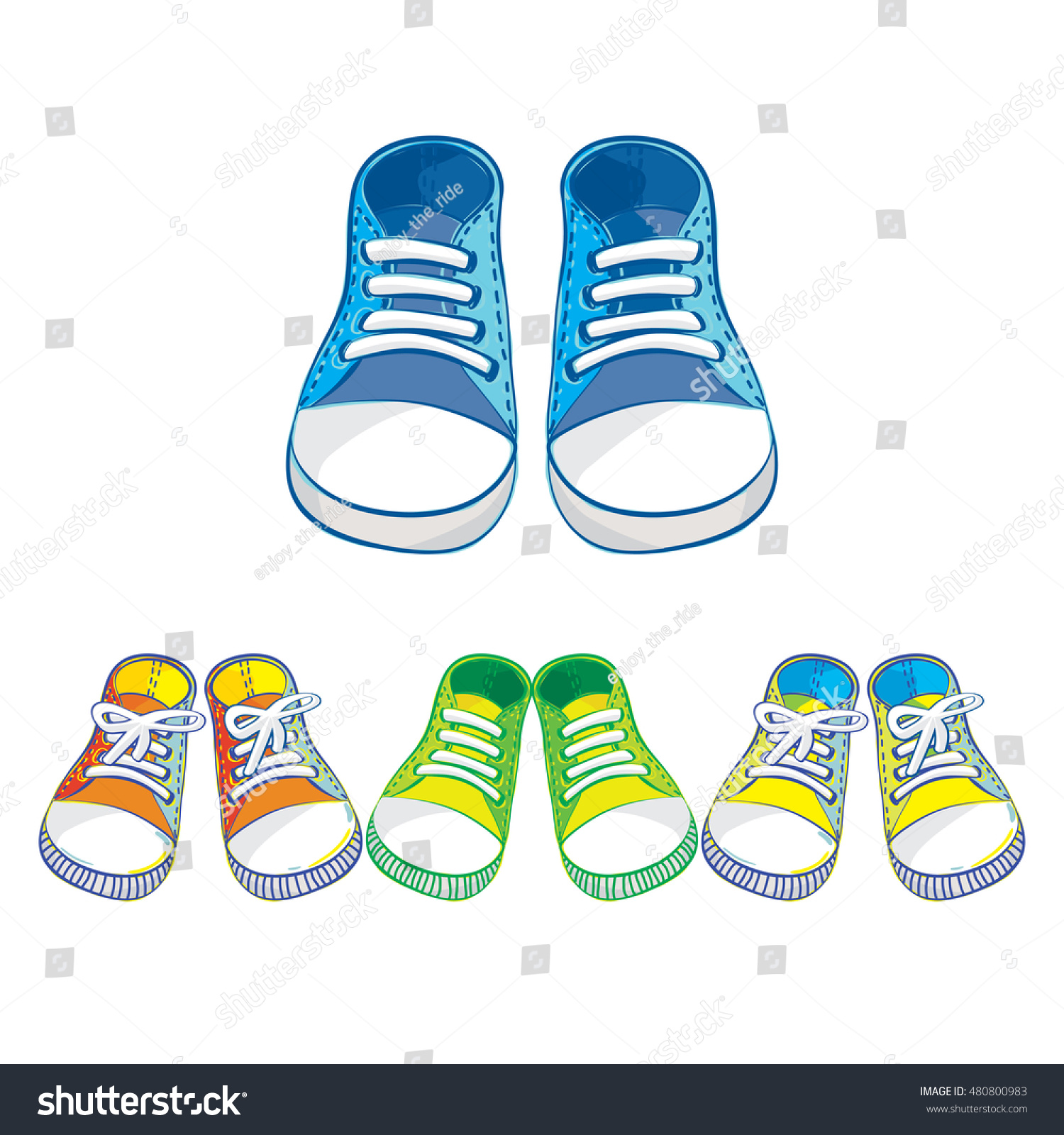 Set Of Kids Sneakers Stock Vector Illustration 480800983 : Shutterstock