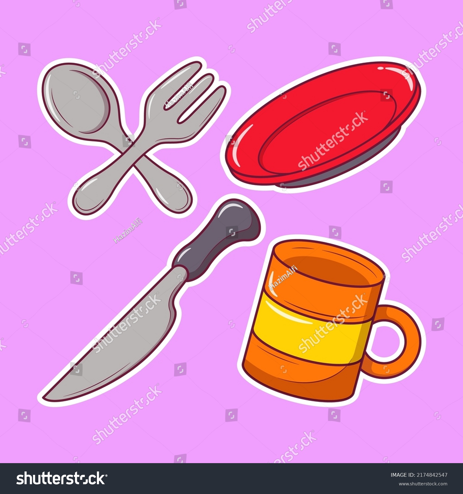 Stock Vector Set Of Kitchen Utensils Hand Drawn Cartoon Sticker Doodle Icon 2174842547 
