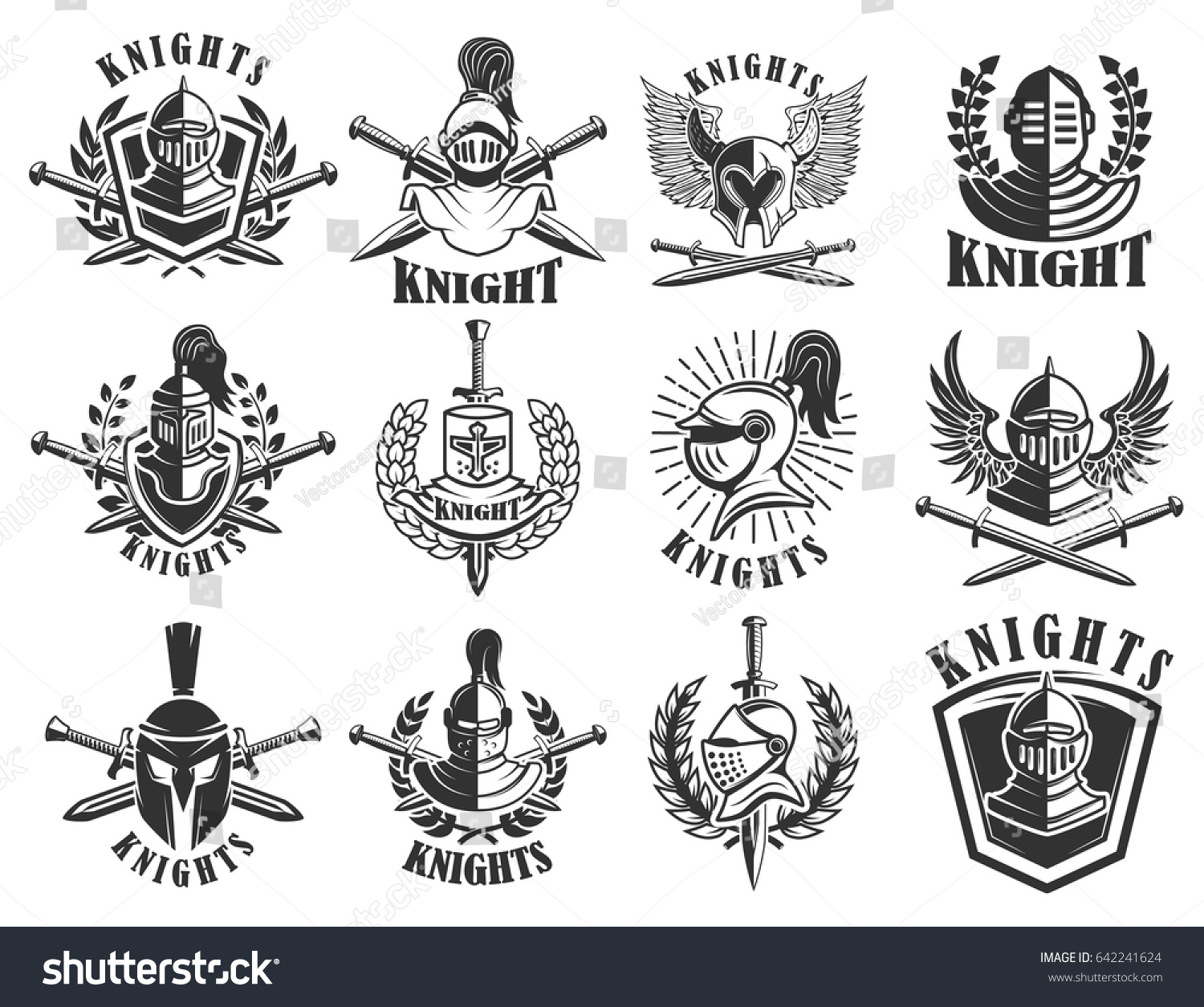 Set Knight Emblems Design Elements Logo Stock Vector (Royalty Free ...