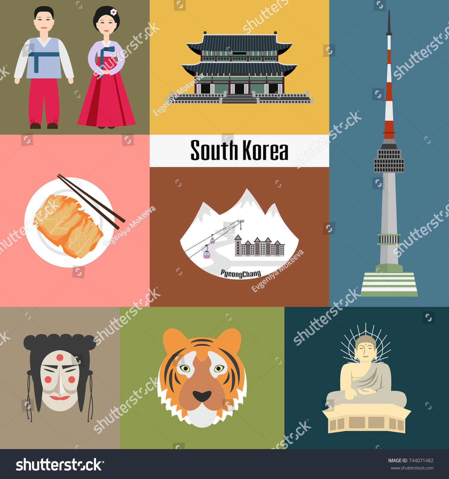 Set Korean National Symbols Vector Illustration Stock Vector (Royalty ...