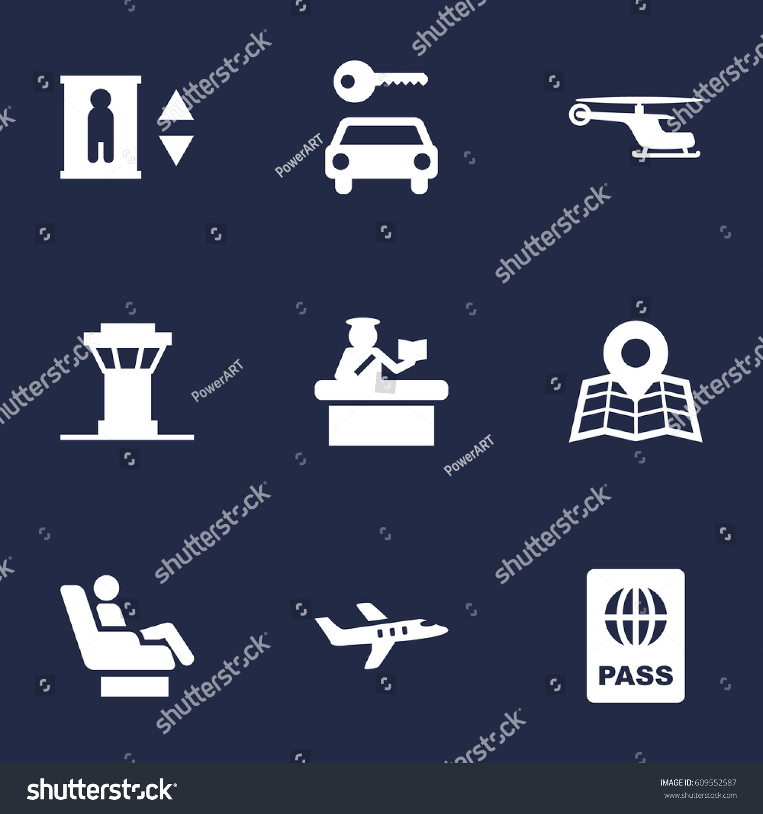 Set 9 Land Icons Setcollection Passport Stock Vector