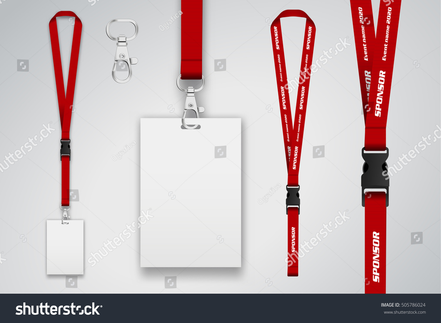 Set Lanyard Badge Metal Piece Template Stock Vector 505786024 Shutterstock Lanyard Name Badge Template