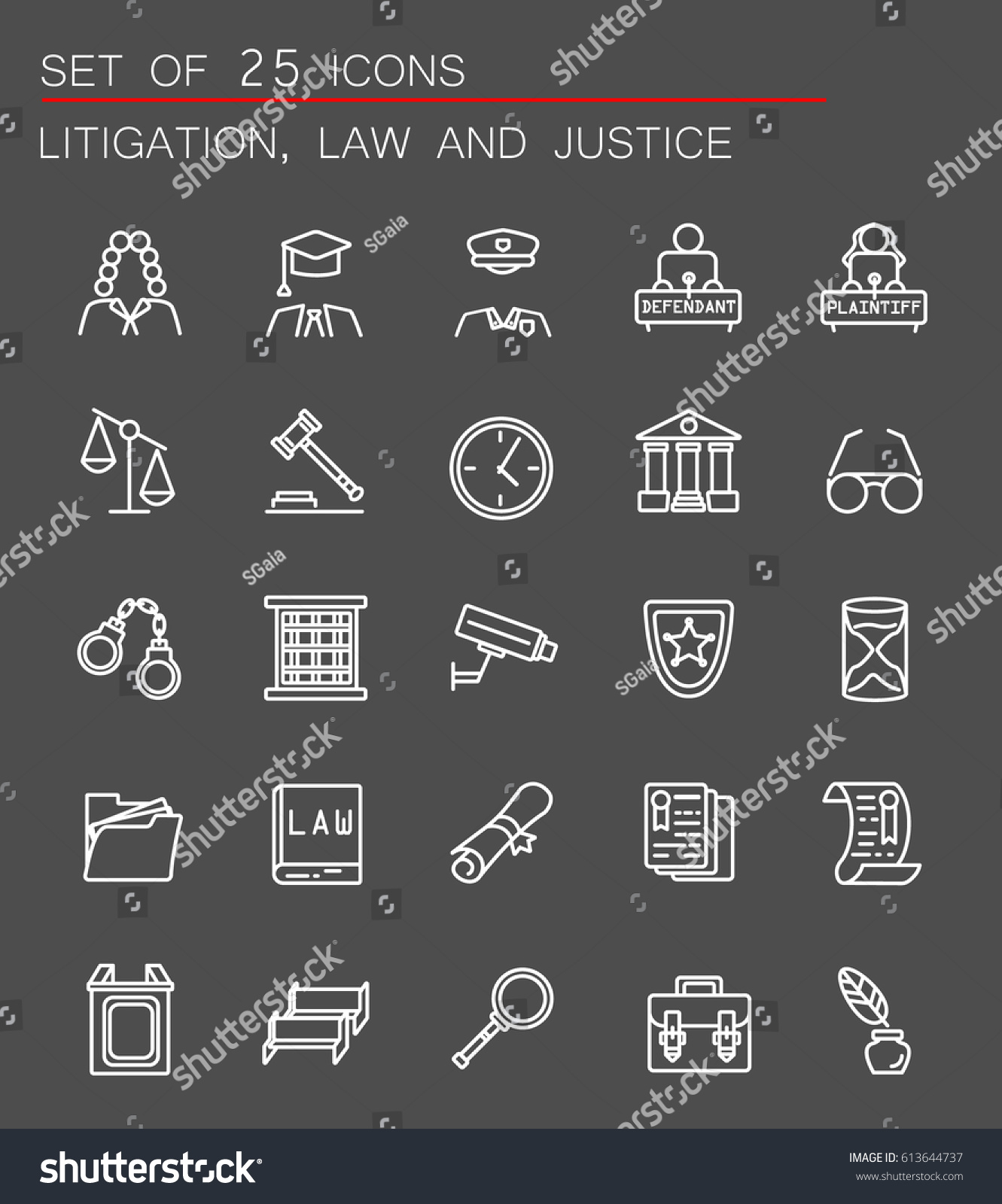 Set 25 Law Justice Icons Web Stock Vector Royalty Free 613644737