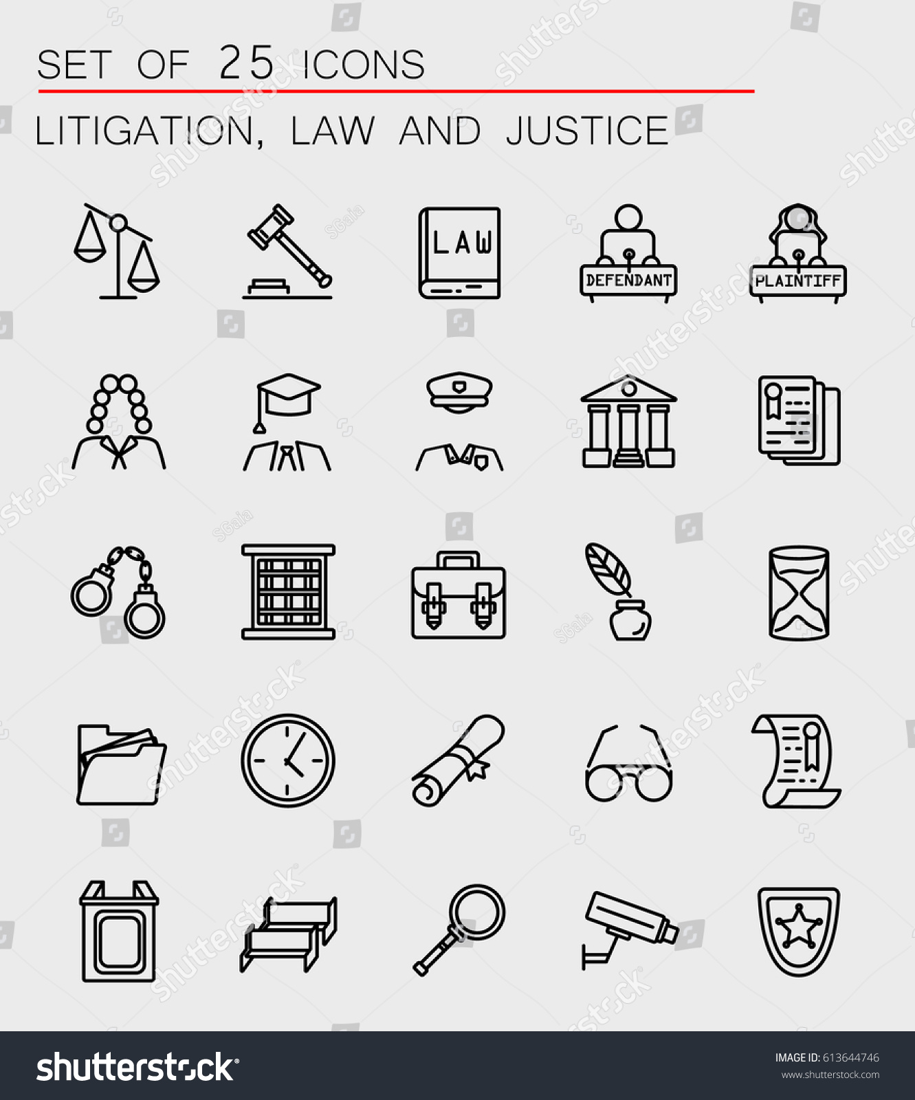 Set 25 Law Justice Icons Web Stock Vector Royalty Free 613644746