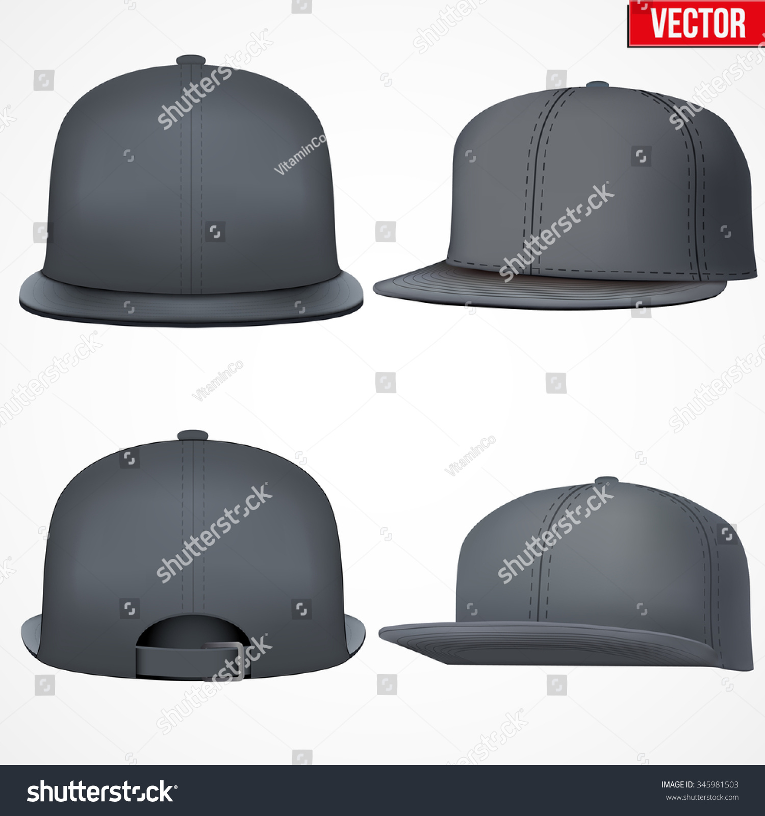 SVG of Set of Layout of Male black rap cap. A template simple example. Editable Vector Illustration isolated on white background. svg