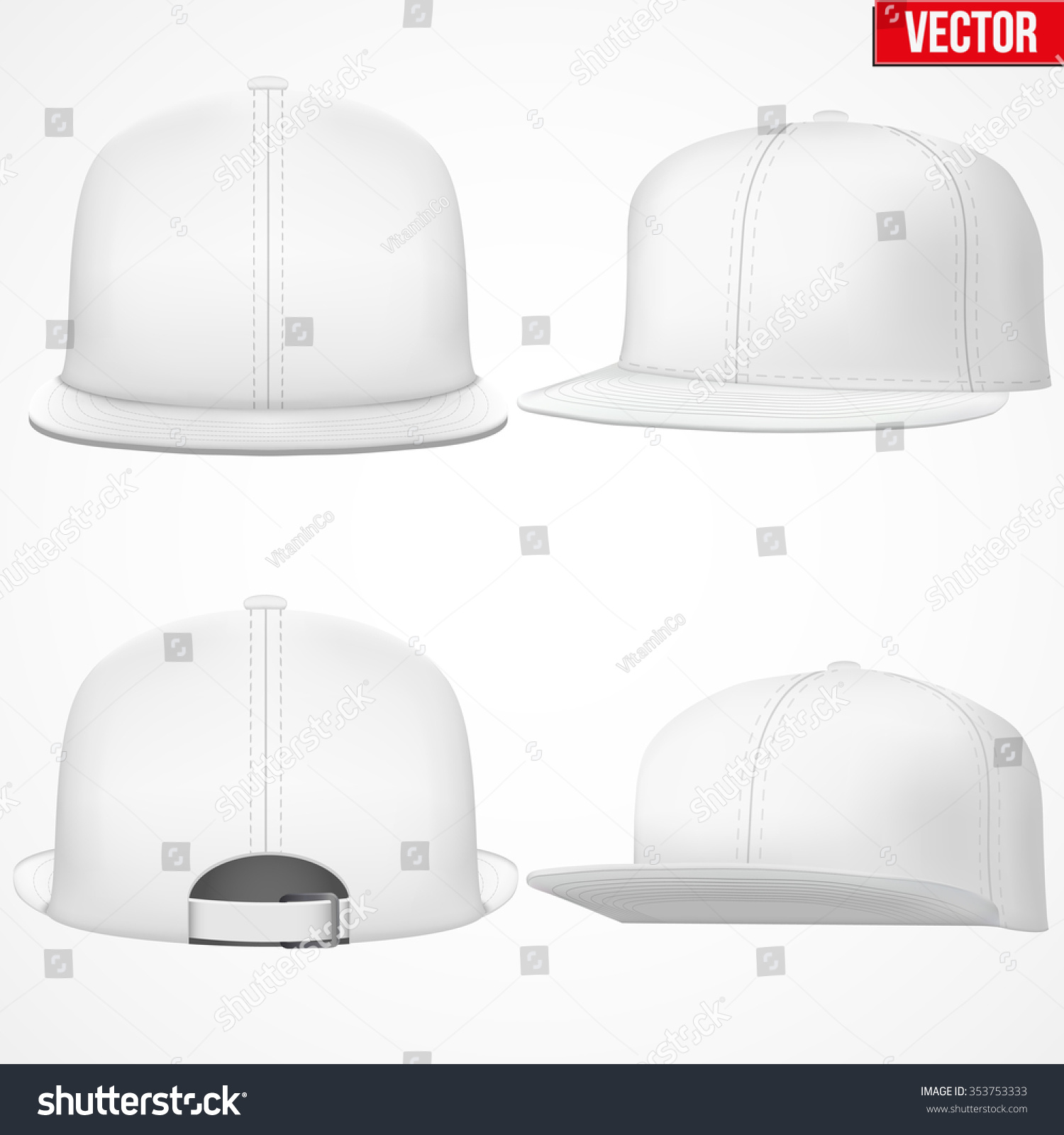 SVG of Set of Layout of Male white rap cap. A template simple example. Editable Vector Illustration isolated on white background. svg