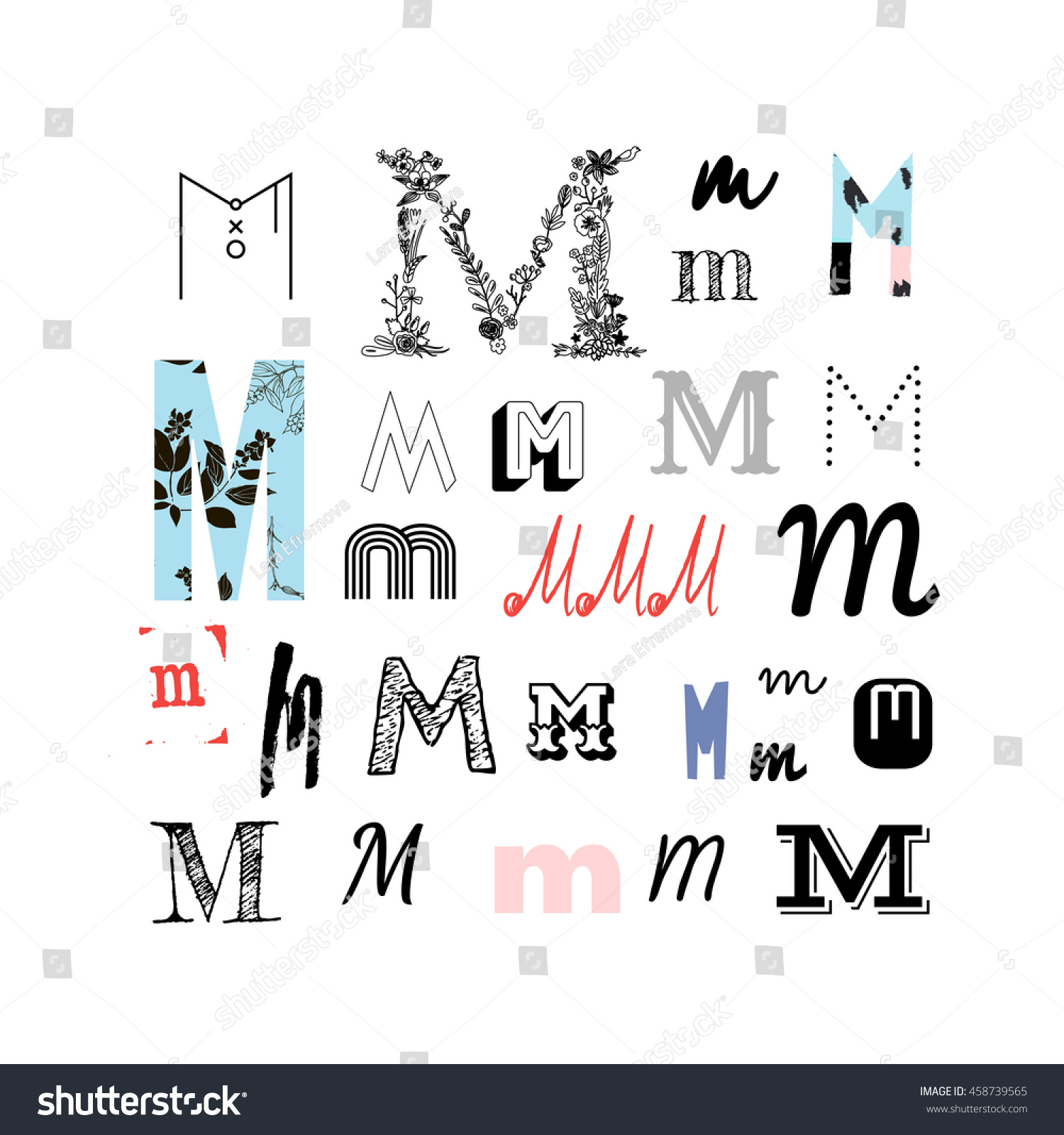 Set Letter M Different Style Collection Stock Vector Royalty Free