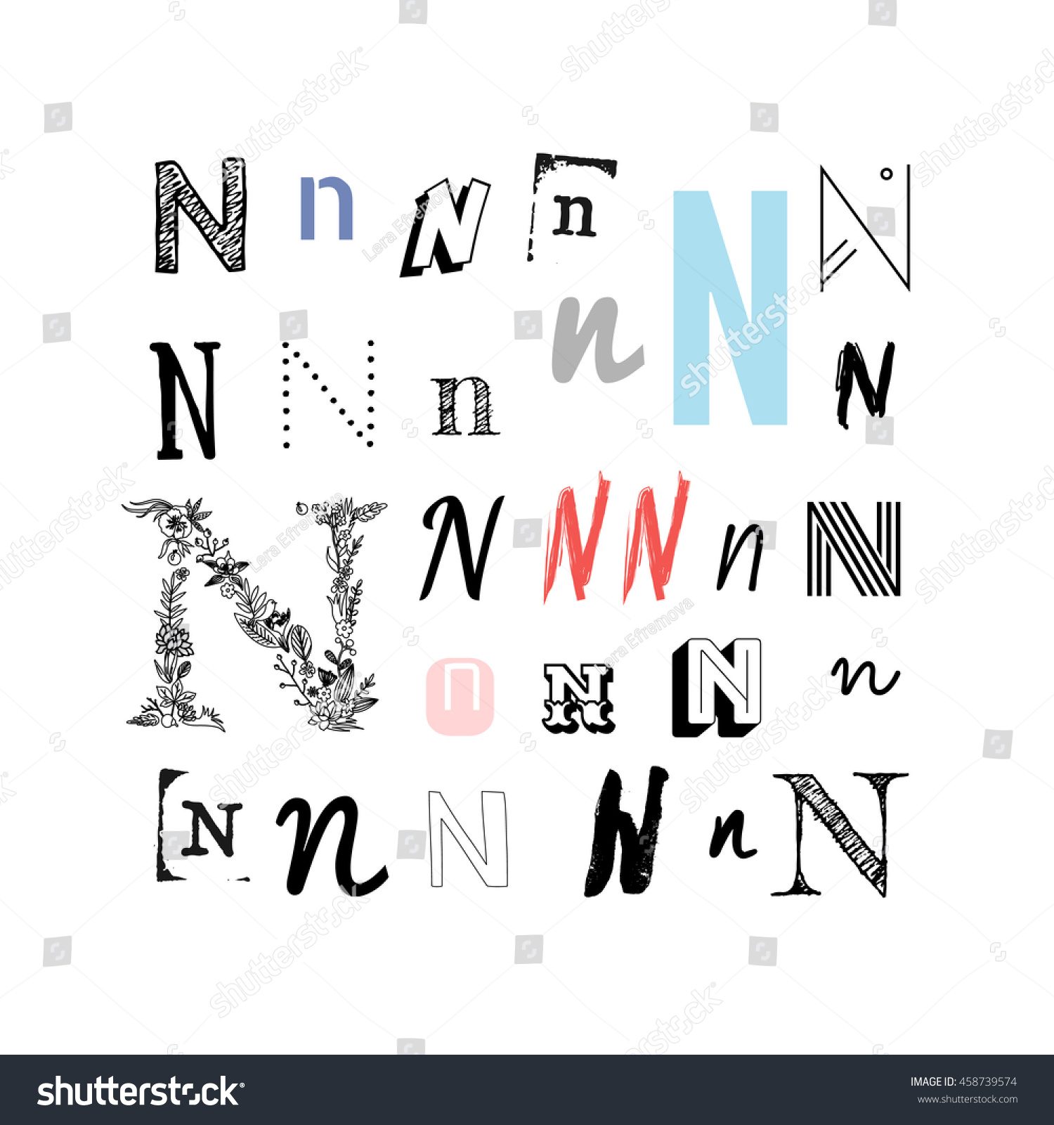 Set Letter N Different Style Collection Stock Vector Royalty Free