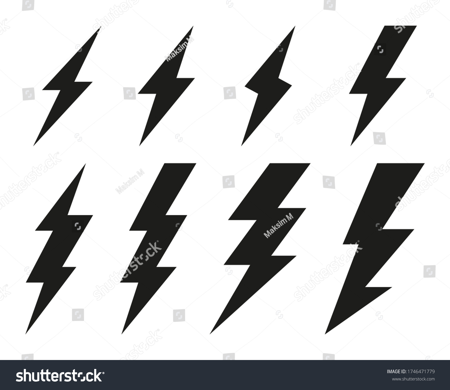 Set Lightning Bolts Icons Thunderbolts Isolated Stock Vector (Royalty ...