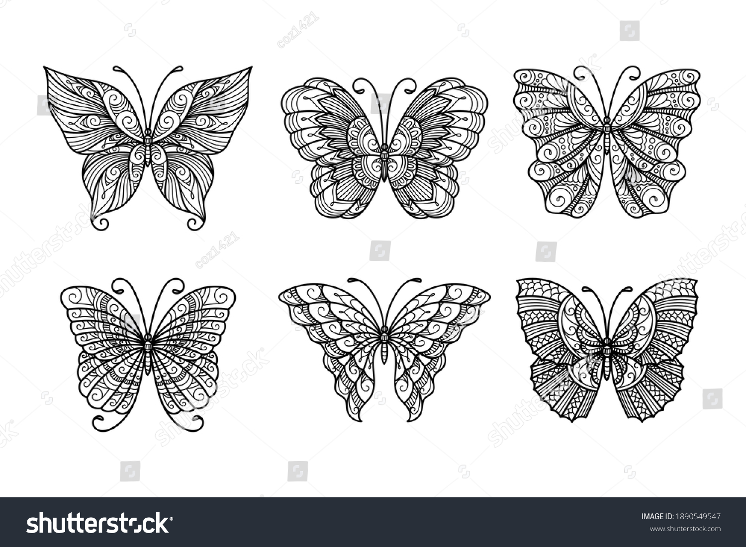 SVG of Set of line art butterflies, monochrome illustration butterflies svg