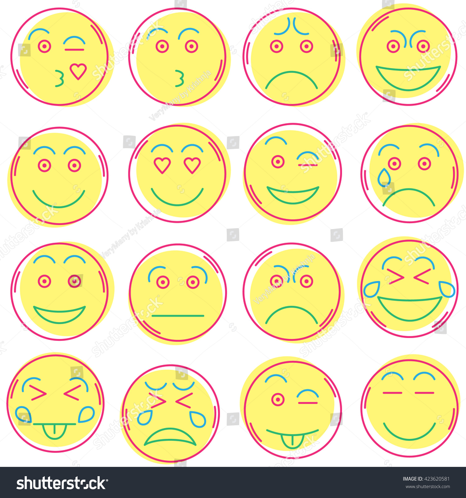 Set Of Line Emoticon Icons. Emoji Concept Isolated On White Background ...