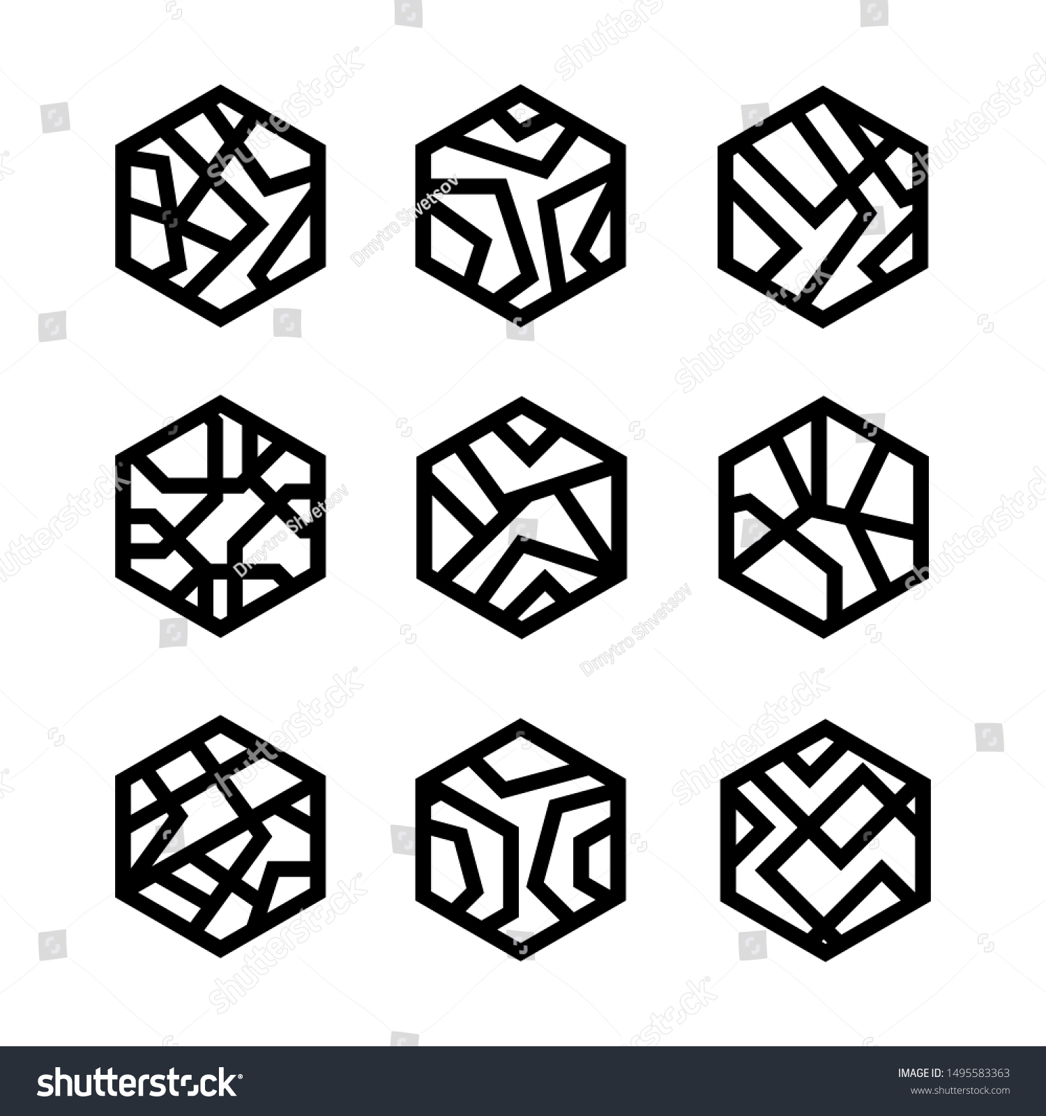 Set Linear Hexagon Logo Icon Signs Stock Vector (Royalty Free) 1495583363