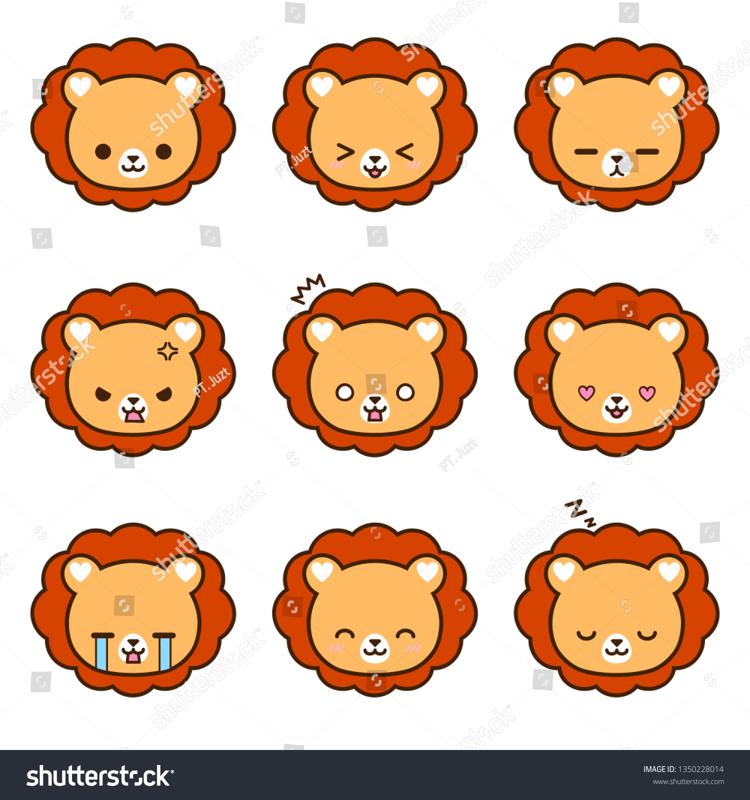 Set Lion Emoticons Different Expressions Emoji Stock Vector (Royalty ...