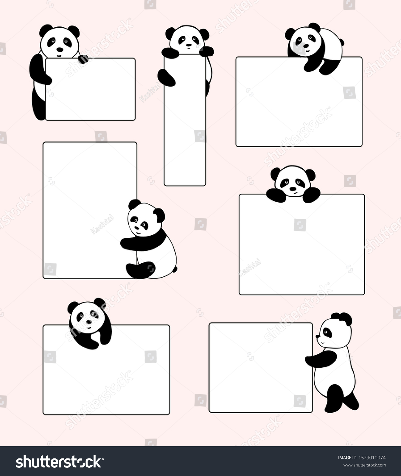 set little cute panda vector cards stock vector royalty free 1529010074