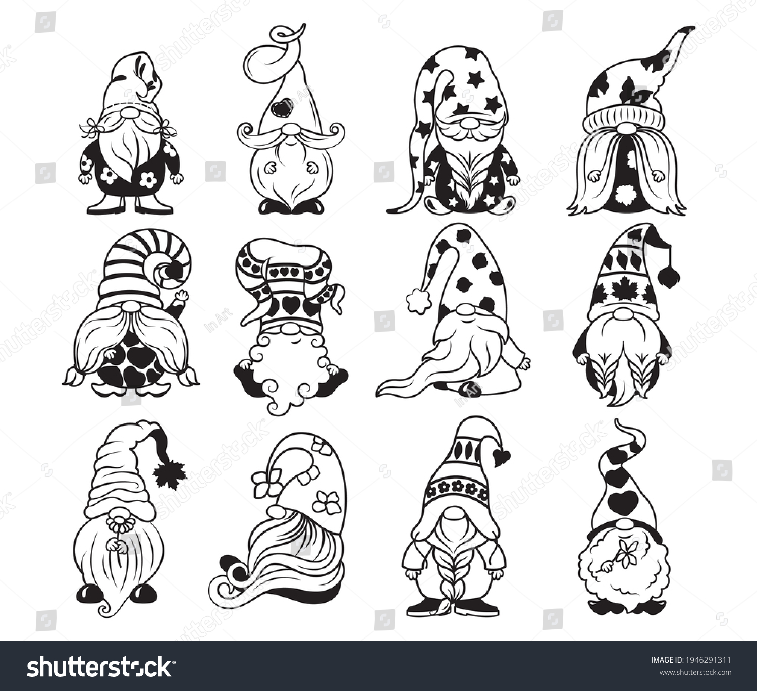 Set Little Garden Gnomes Collection Cute Stock Vector (Royalty Free ...