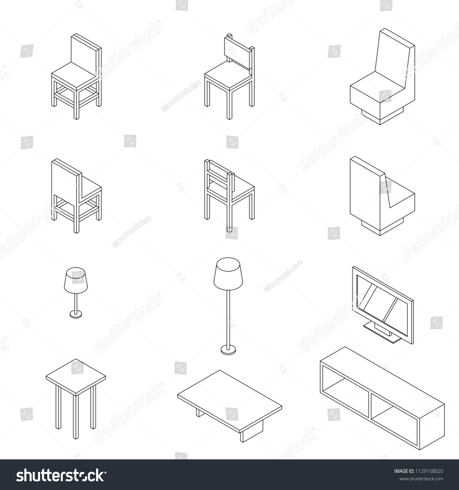 Set Living Room Furniture Chair Sofa Stock Vektorgrafik