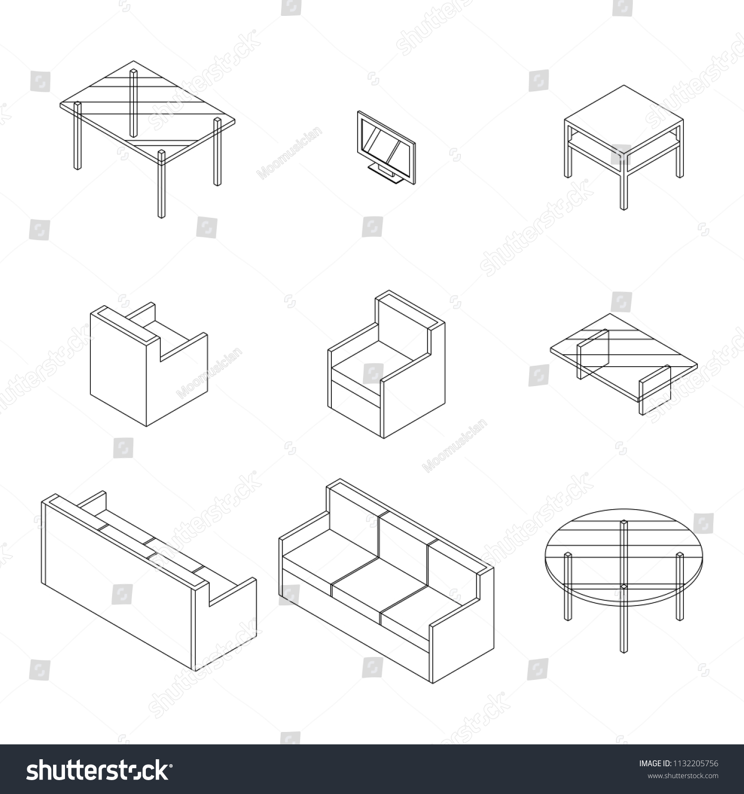 Set Living Room Furniture Chair Sofa Stock Vector Royalty Free