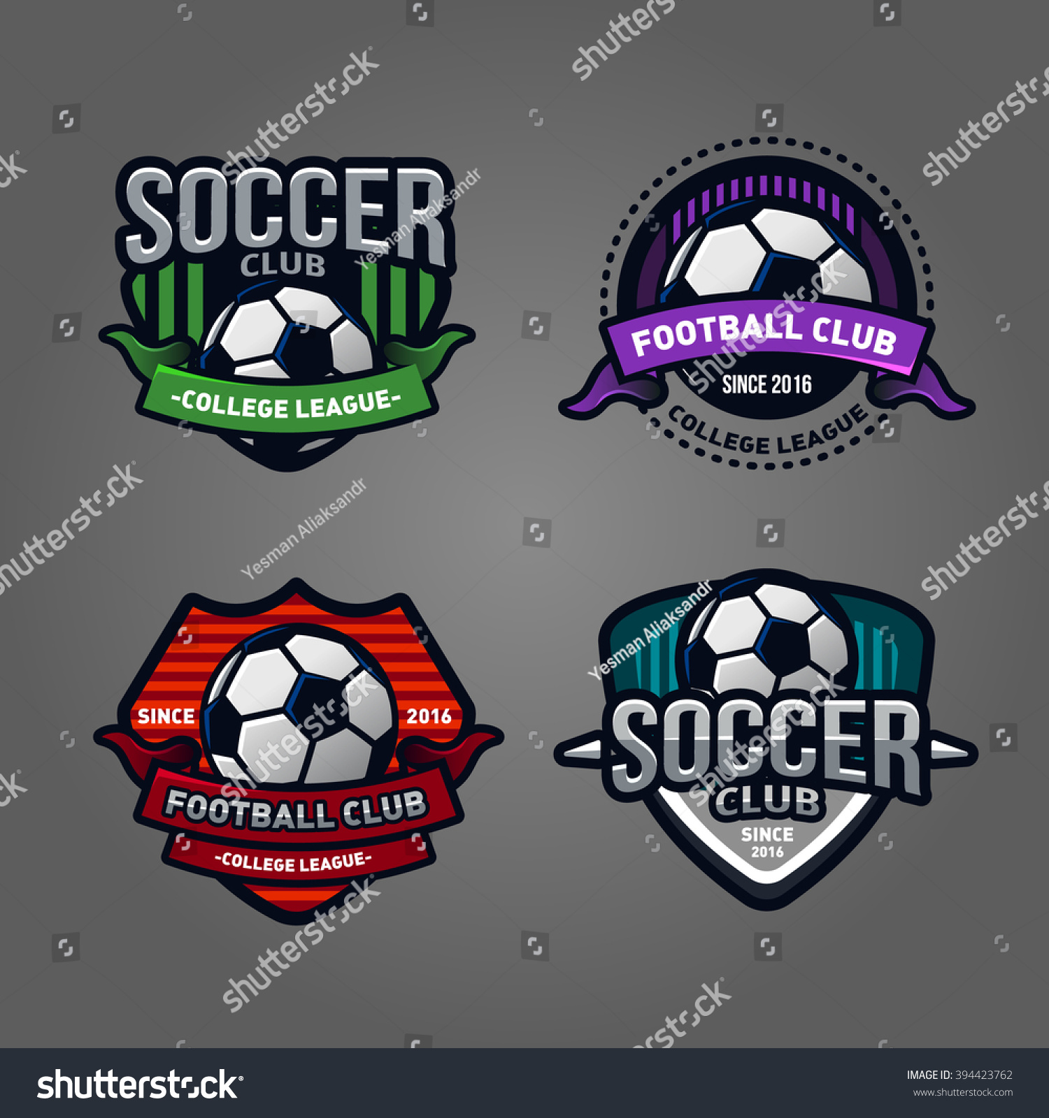 Set Logos Emblems On Theme Soccer Stock Vector Royalty Free 394423762