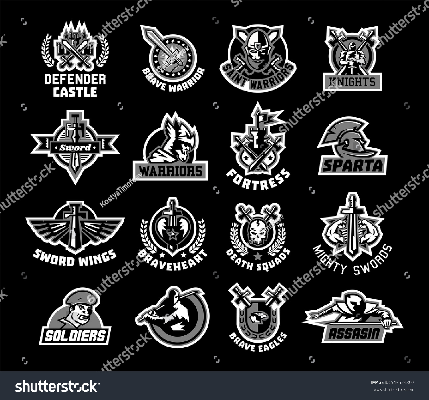 Set Logos On Sword Warrior Black Stock Vector (Royalty Free) 543524302