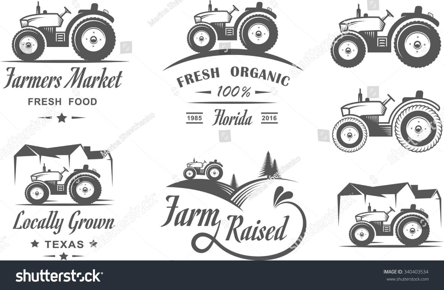 Set Logos Tractor Family Farm Fresh Stock Vector 340403534 - Shutterstock