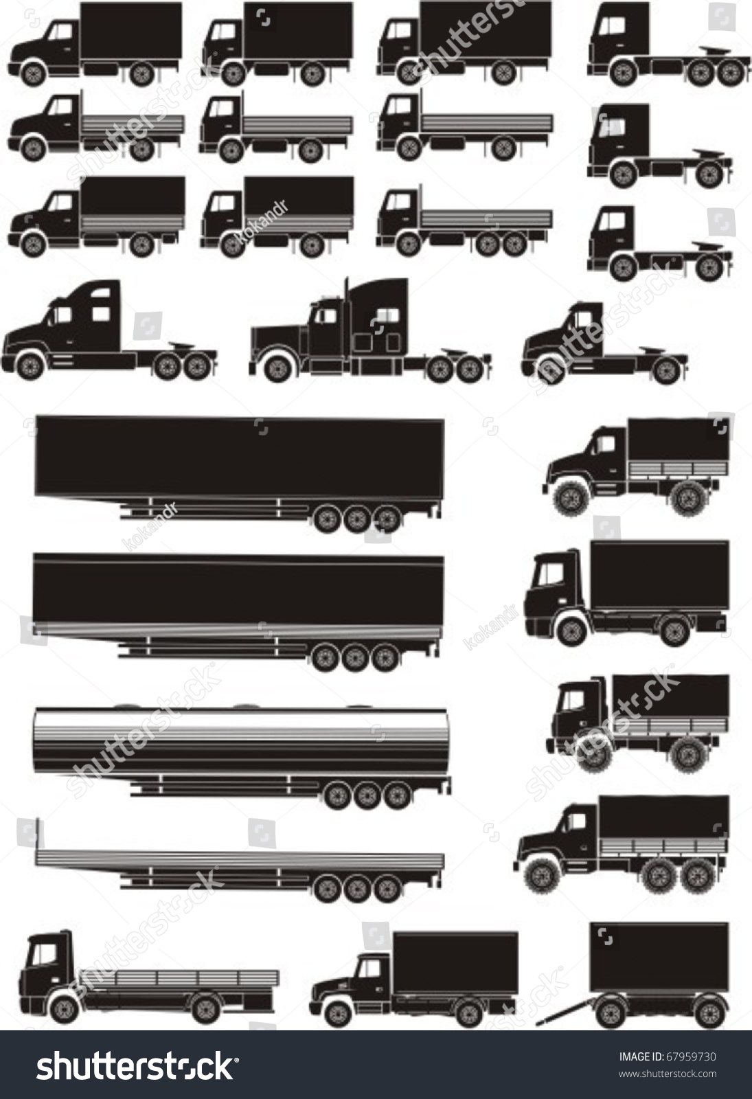 Set Of Lorry And Trailer Silhouettes Stock Vector Illustration 67959730 ...
