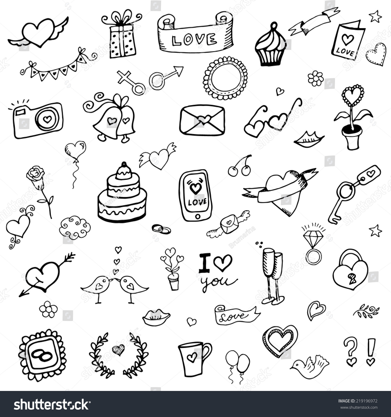 Set Of Love Doodle Icon Set Isolated On White, Hand Drawn Vector ...