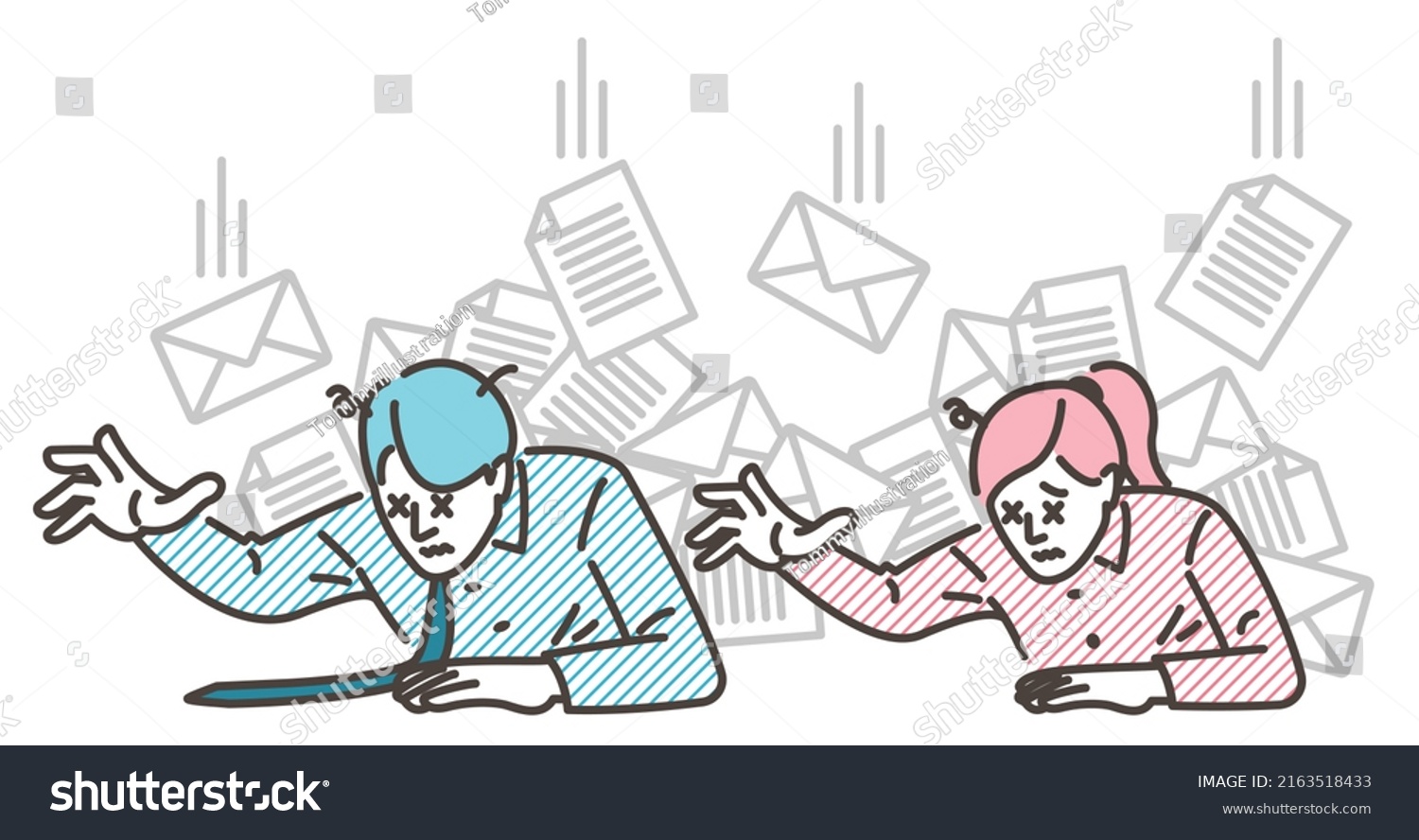 Set Male Female Business People Overloaded Stock Vector Royalty Free