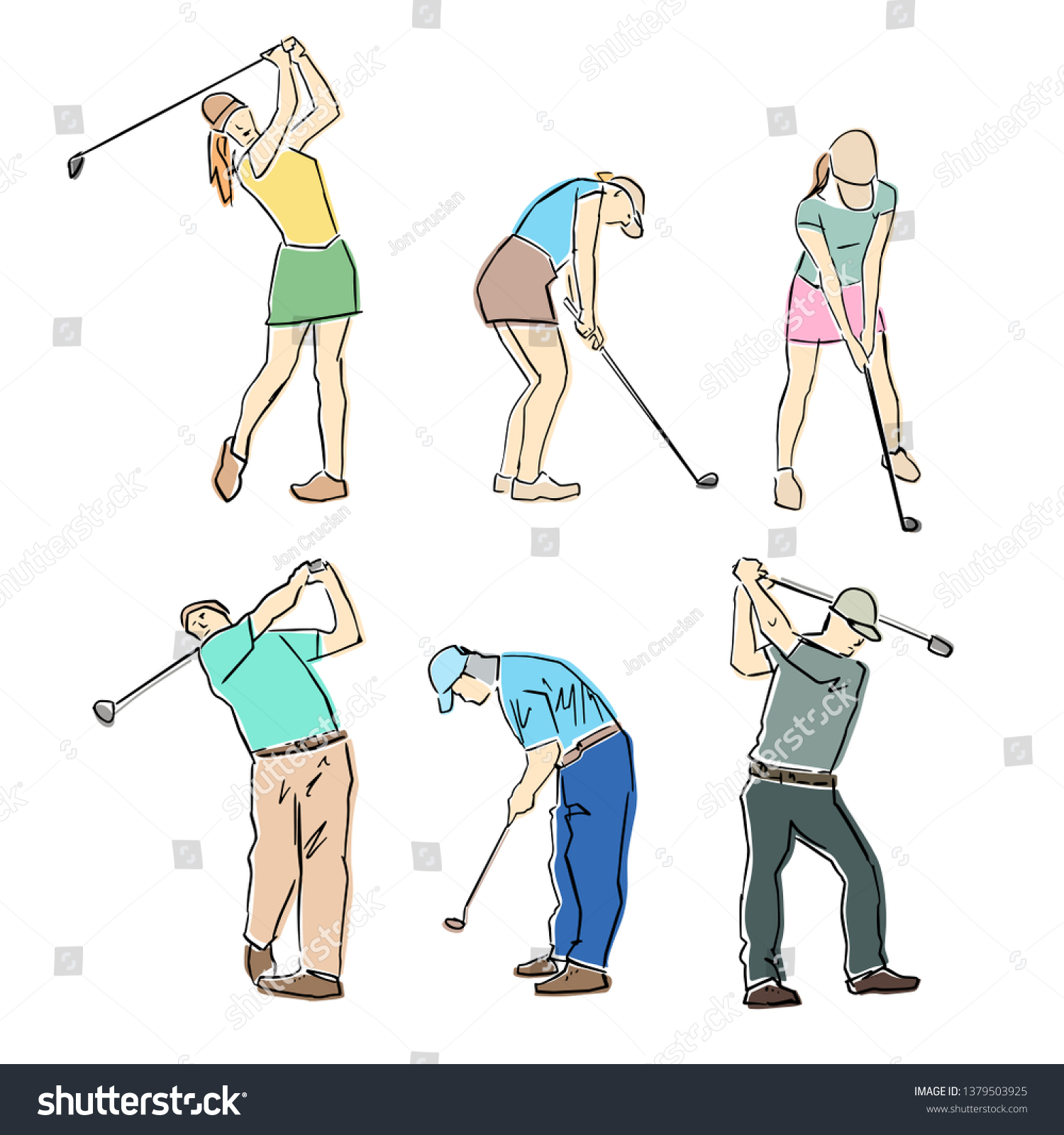 Set Male Female Golfers Collection Golf Stock Vector Royalty Free 1379503925