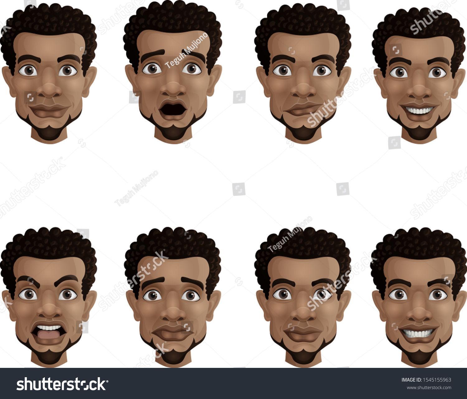 SVG of Set of male facial emotions. Black african american businessman with different face expressions svg