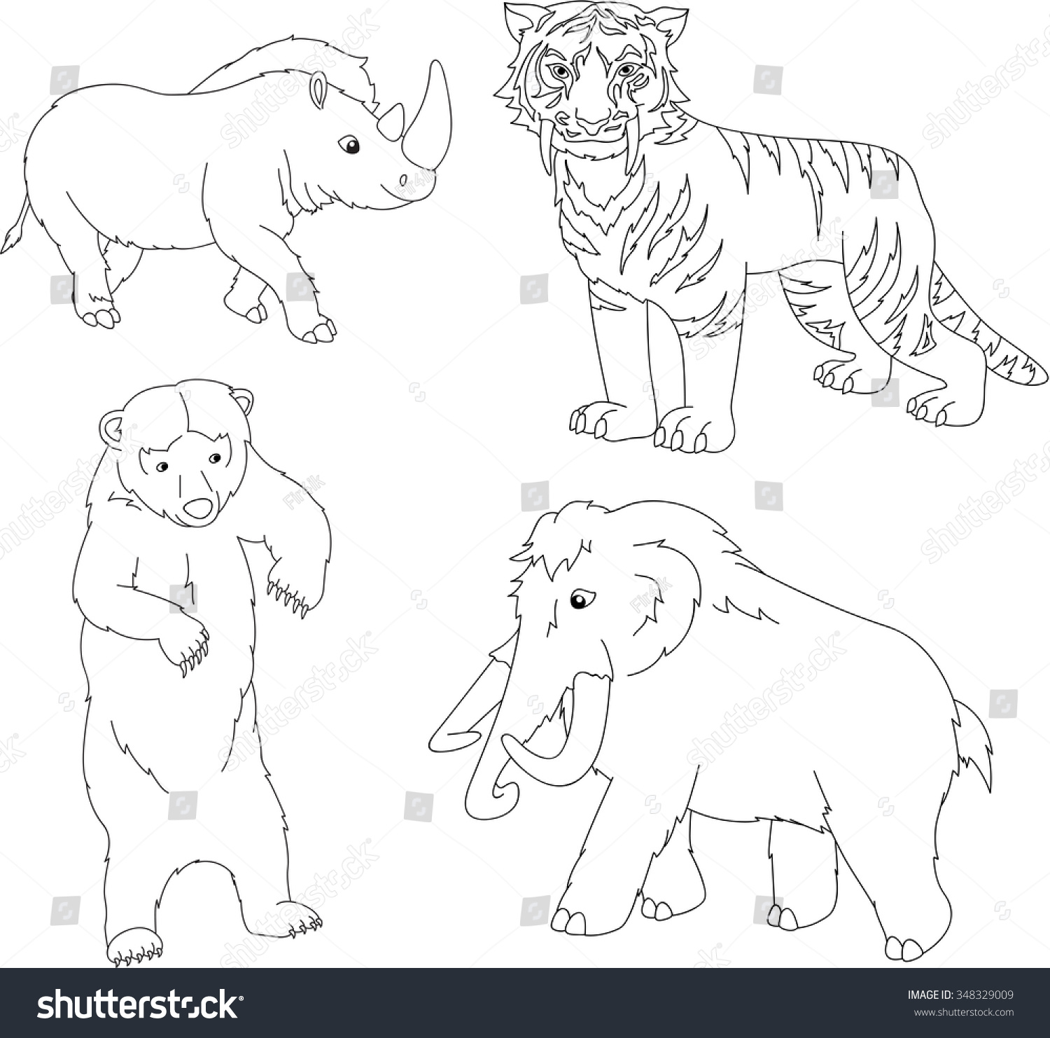 Set Mammoth Prehistoric Bear Sabertoothed Tiger Stock Vector (Royalty ...