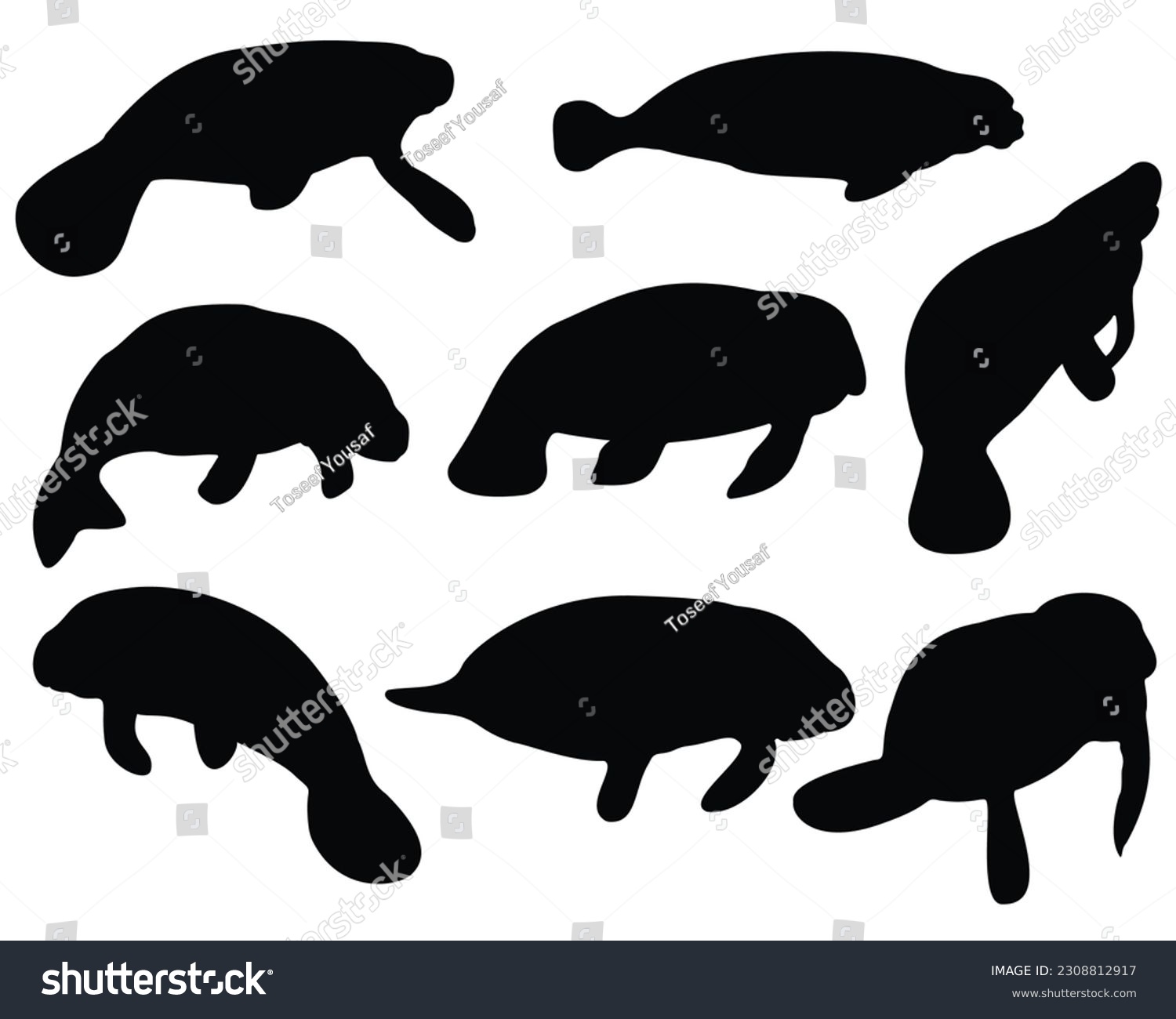SVG of Set of Manatee Silhouette Bundle, Animal Icons, Sea life, Ocean svg
