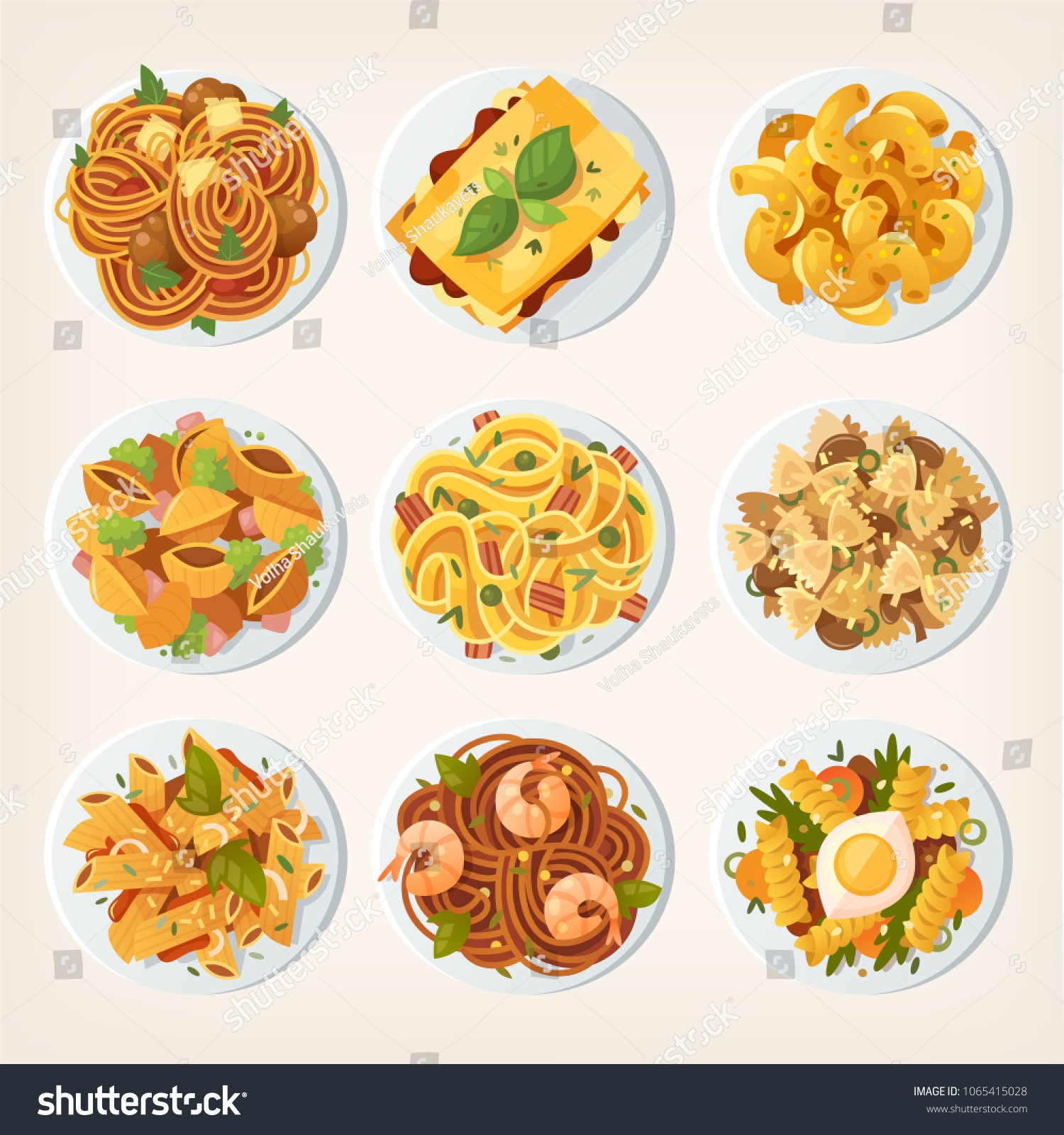 Set Many Different Kinds Pasta Dishes Stock Vector (Royalty Free ...