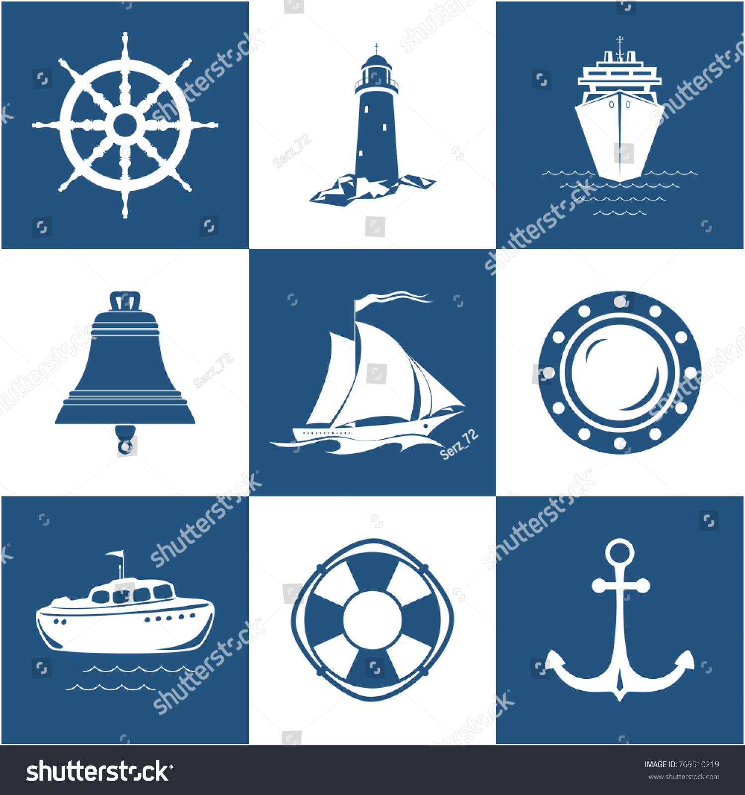 Set Marine Icons Sailing Vessel Anchor Stock Vector (Royalty Free ...