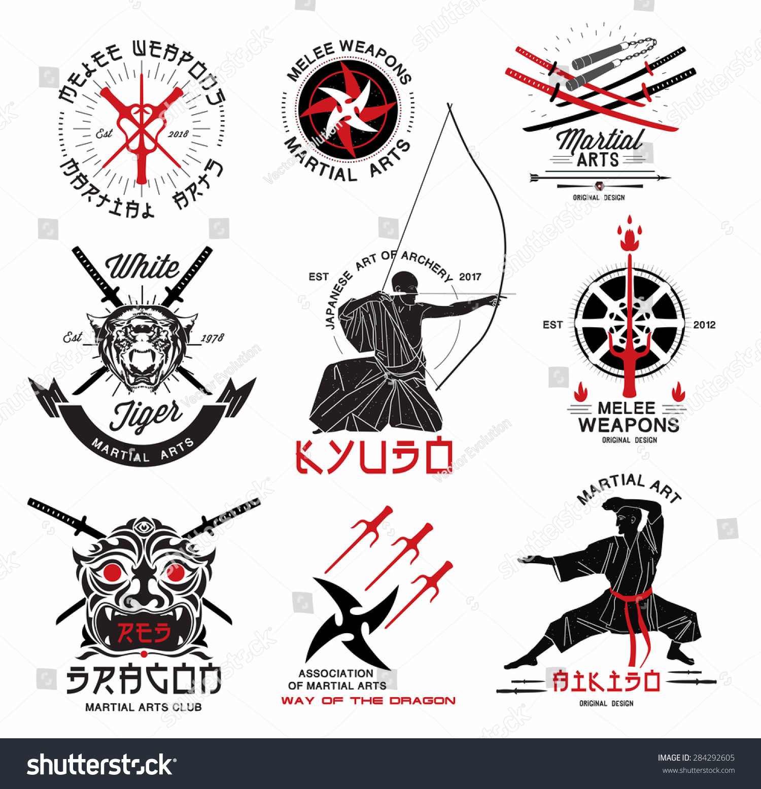 Set Martial Arts Weapons Samurai Logo Stock Photo Photo Vector