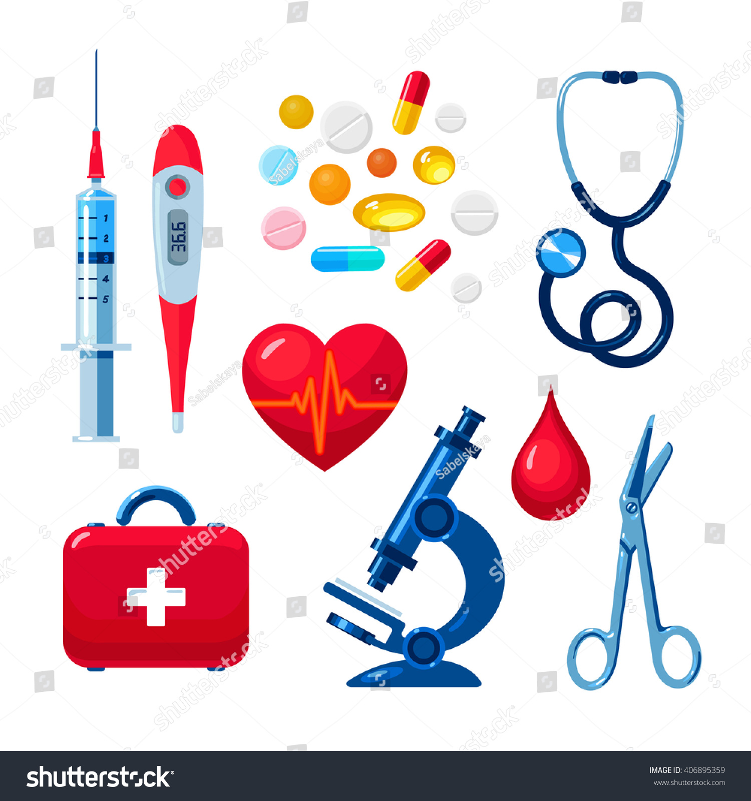 Set Medical Tools Color Illustration Isolated Stock Vector (Royalty ...