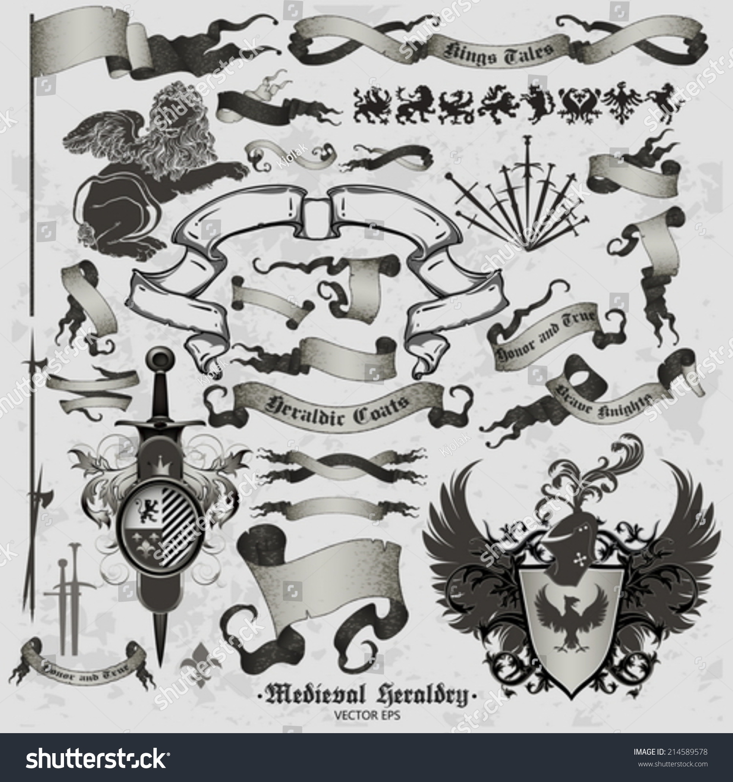 Set Medieval Heraldry Stock Vector (Royalty Free) 214589578