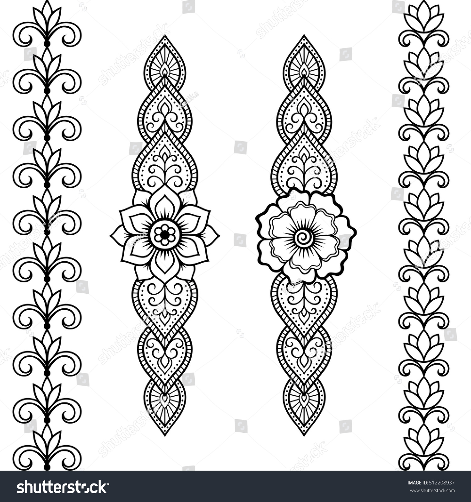 Set Mehndi Flower Pattern Bracelet Seamless Stock Vector (Royalty Free ...