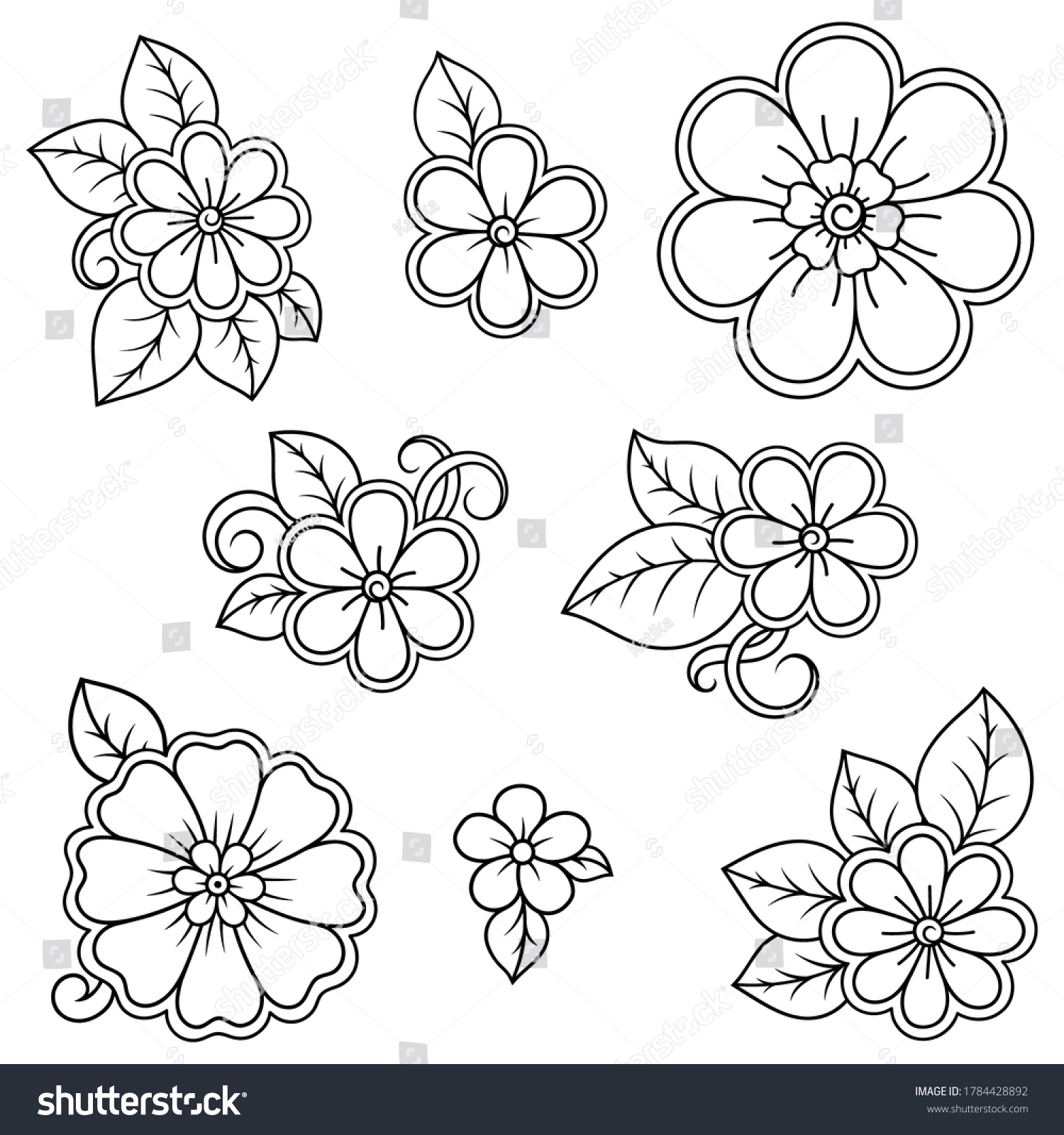 Set Mehndi Flower Pattern Henna Drawing Stock Vector (Royalty Free ...