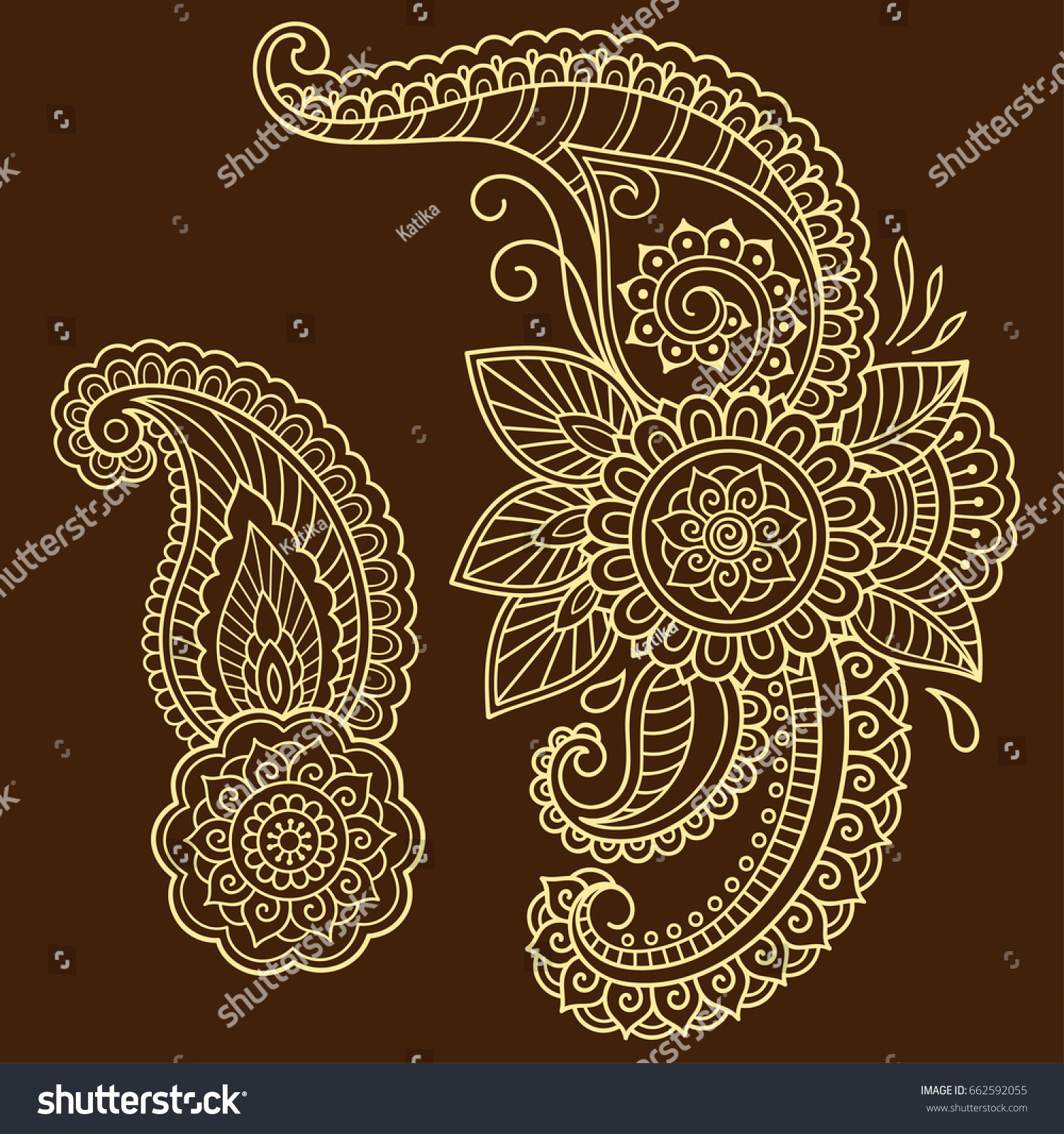 Set Mehndi Flower Pattern Henna Drawing Stock Vector Royalty Free