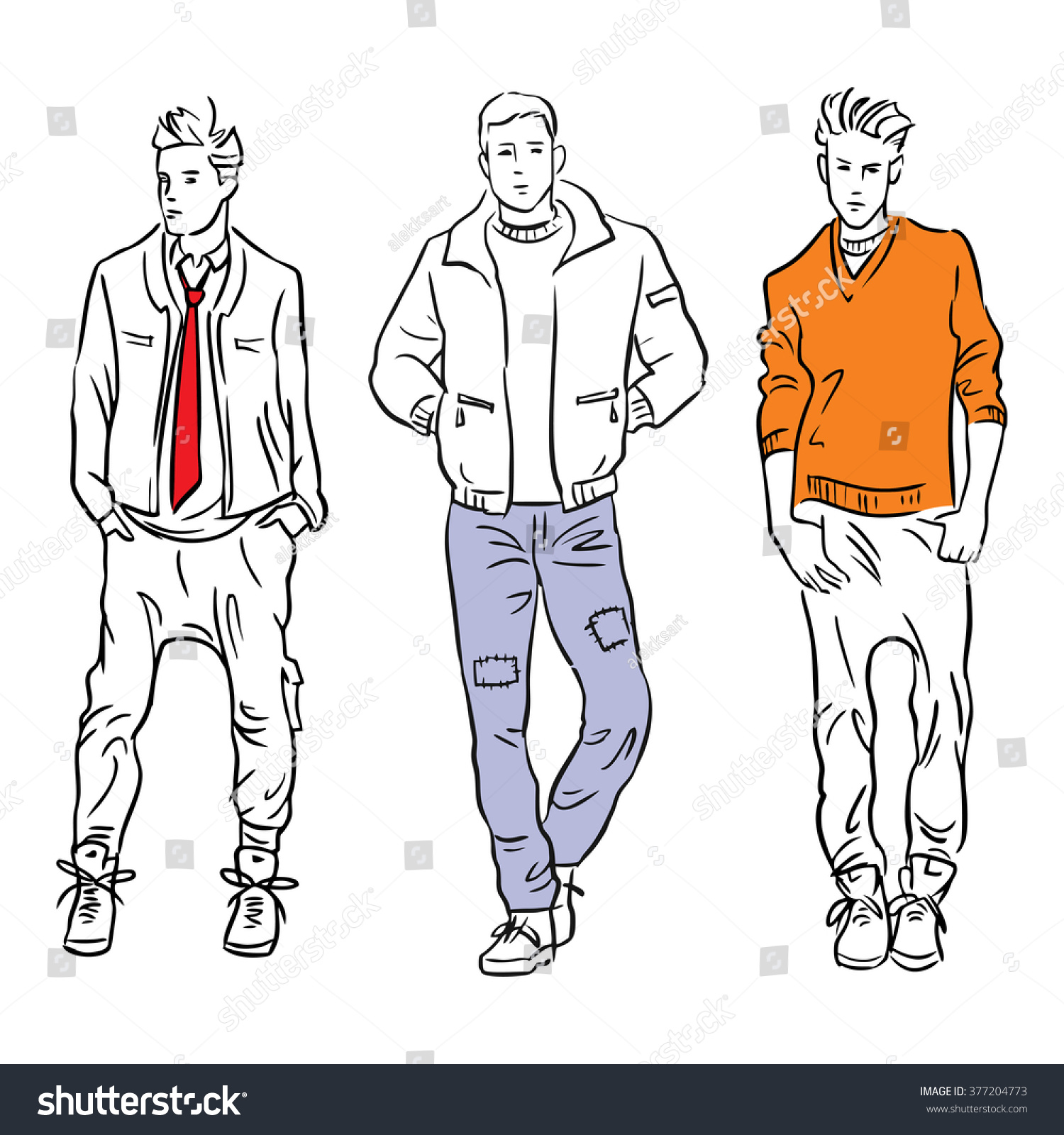 Set Men Fashion Models Spring Clothes Stock Vector 377204773 - Shutterstock