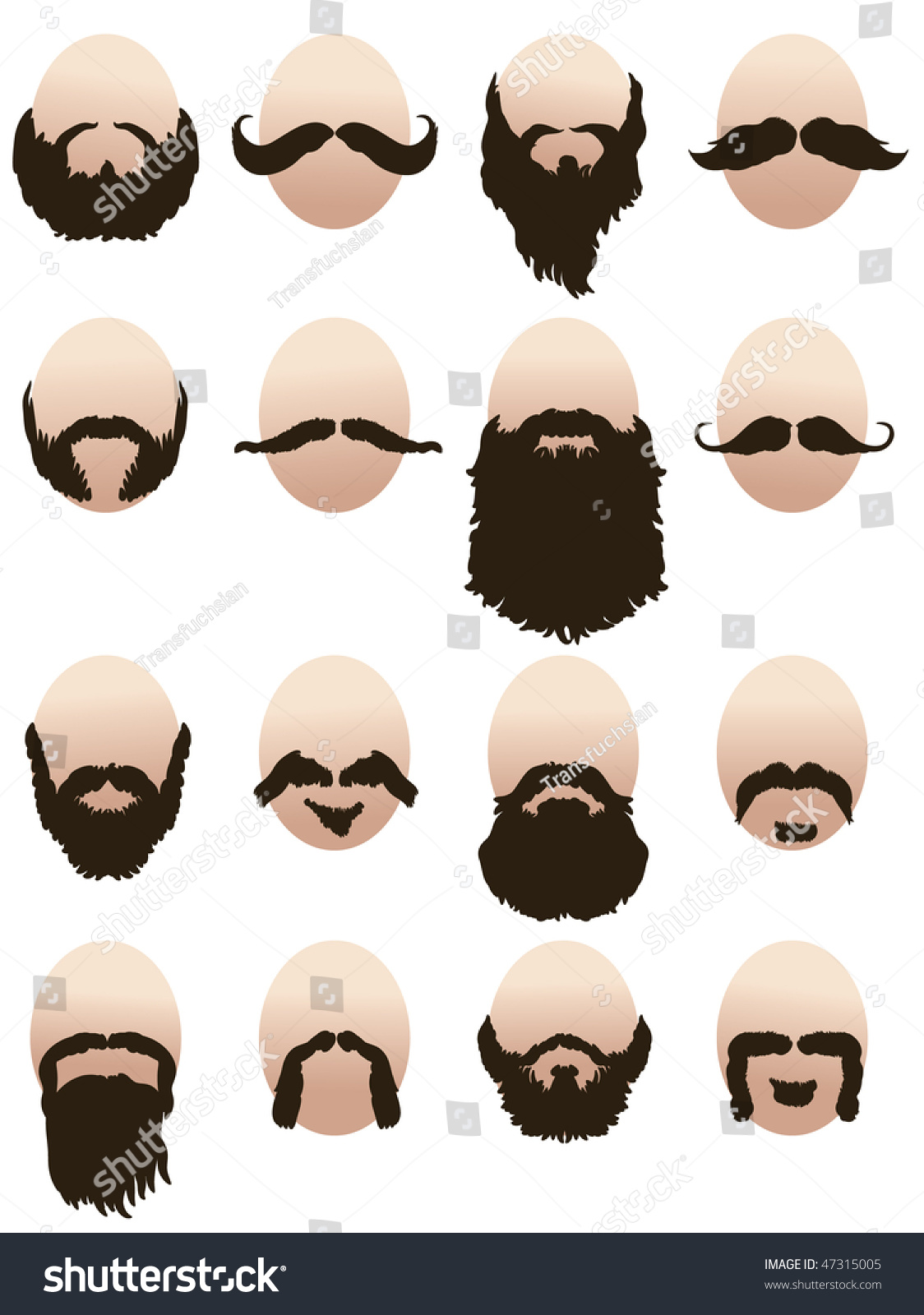 Set Of Men'S Faces With Beards And Mustaches Stock Vector Illustration ...