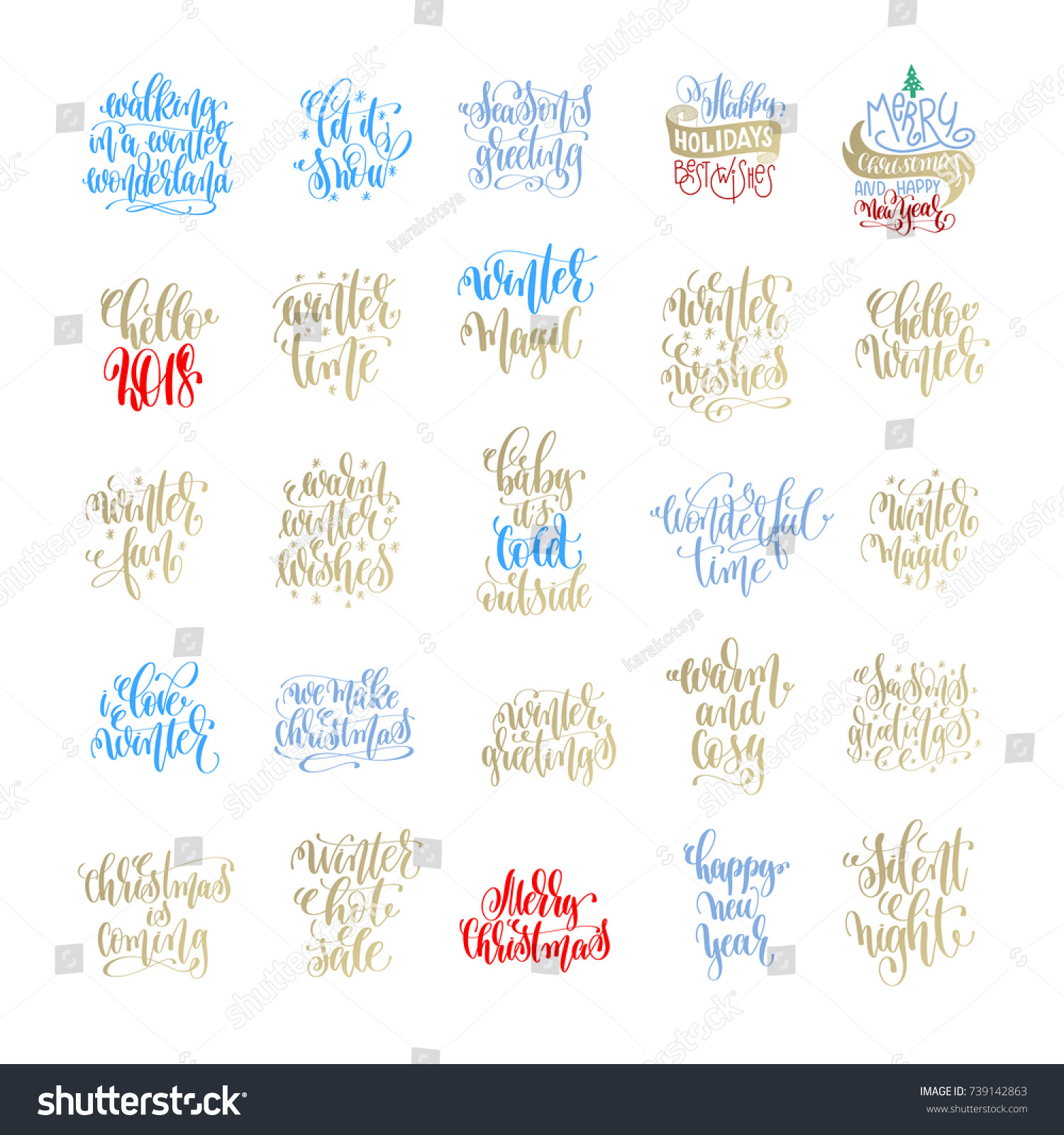 Set 25 Merry Christmas Happy New stockvector (rechtenvrij) 739142863 - Shutterstock