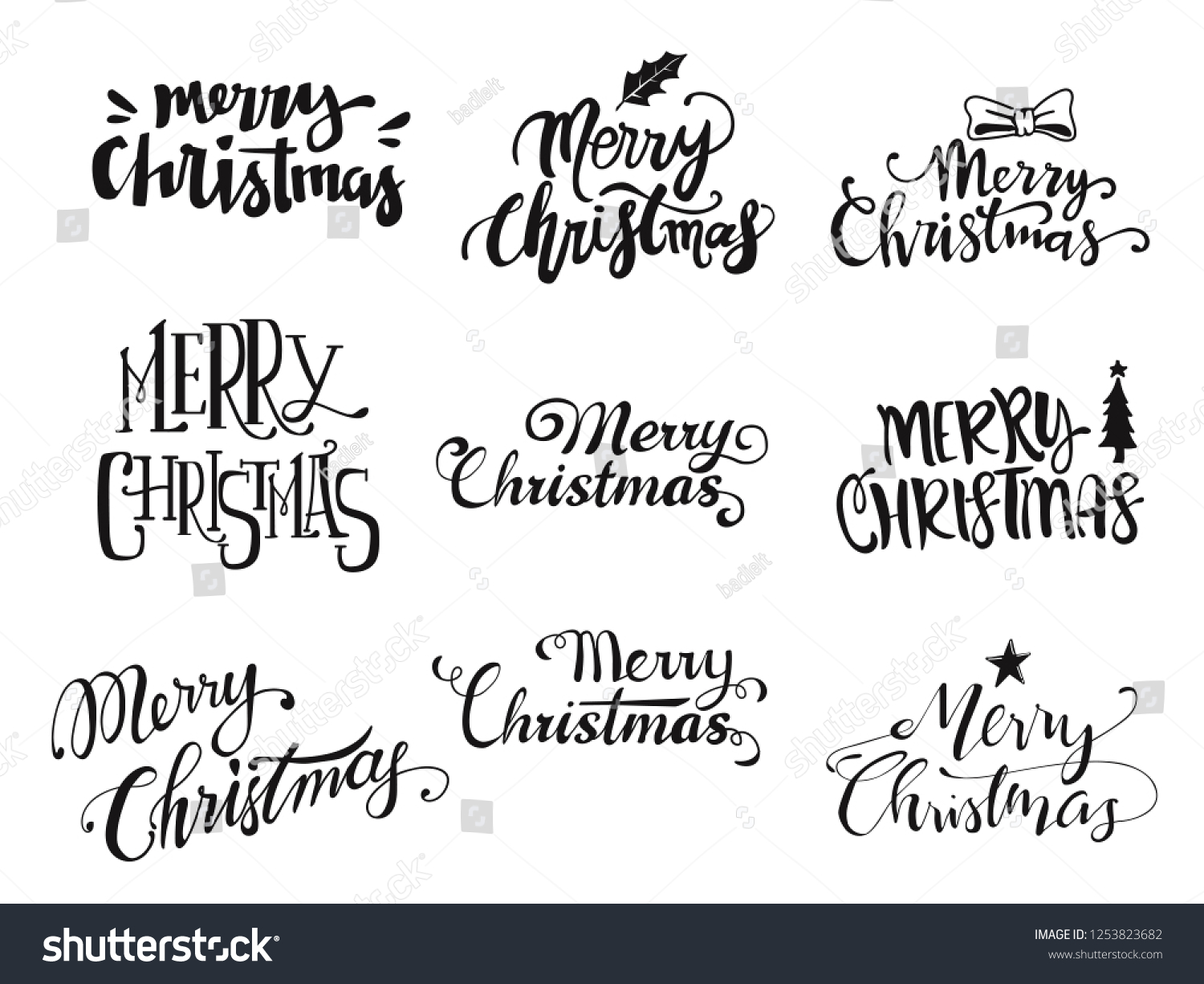 Set Merry Christmas Hand Lettering Vector Stock Vector (Royalty Free ...