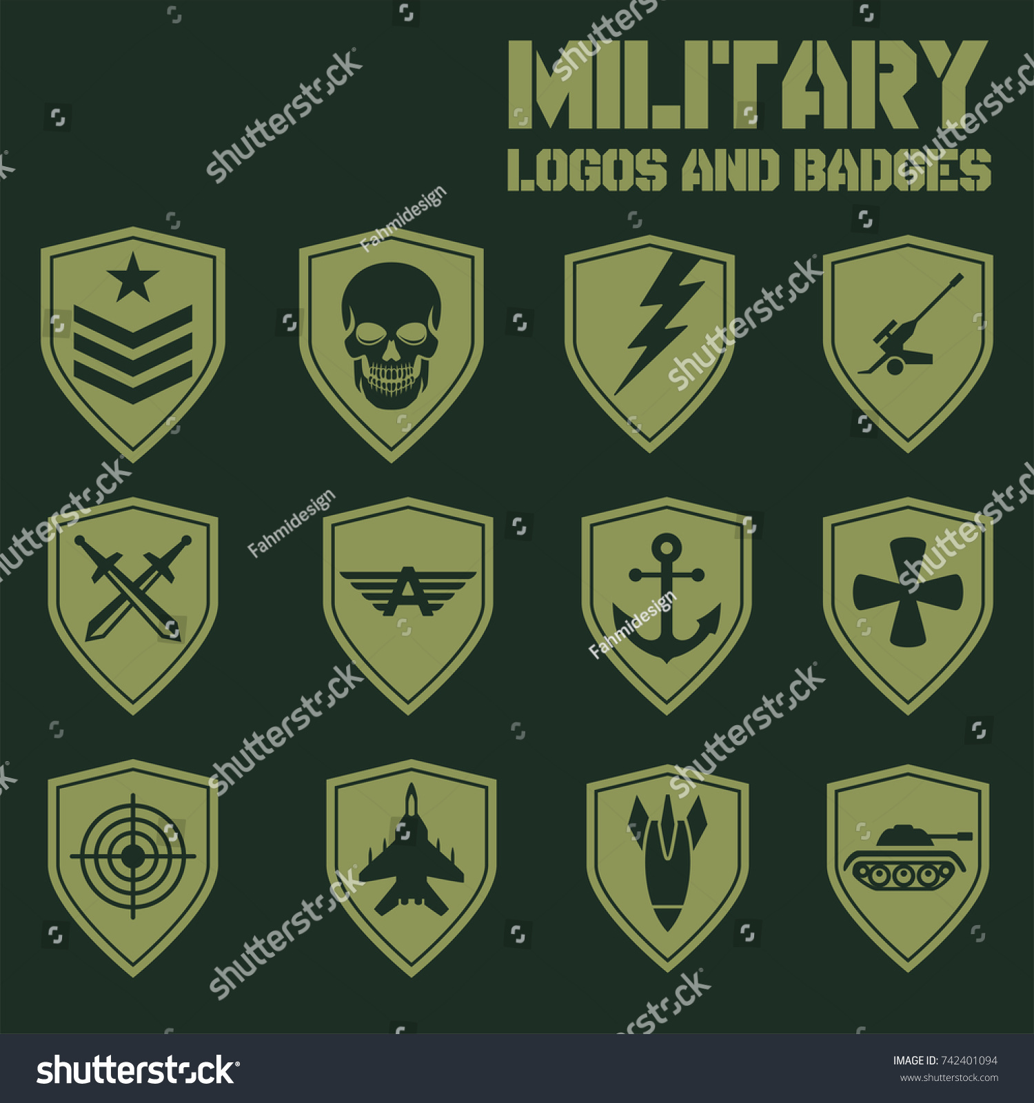 Set Military Armed Forces Badges Labels Stock Vector (Royalty Free ...