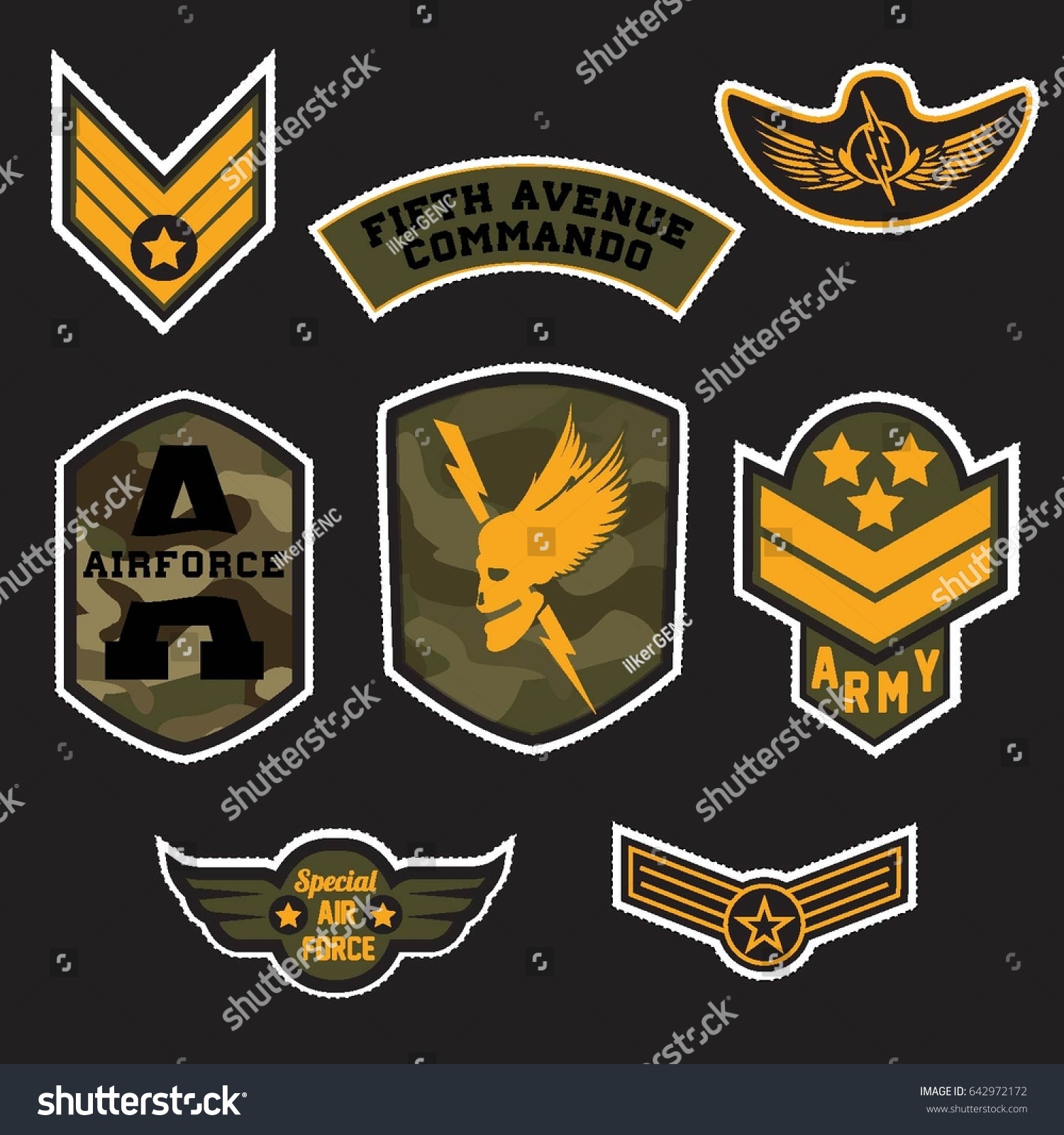 Set Military Army Grade Badge Patches Stock Vector 642972172 - Shutterstock