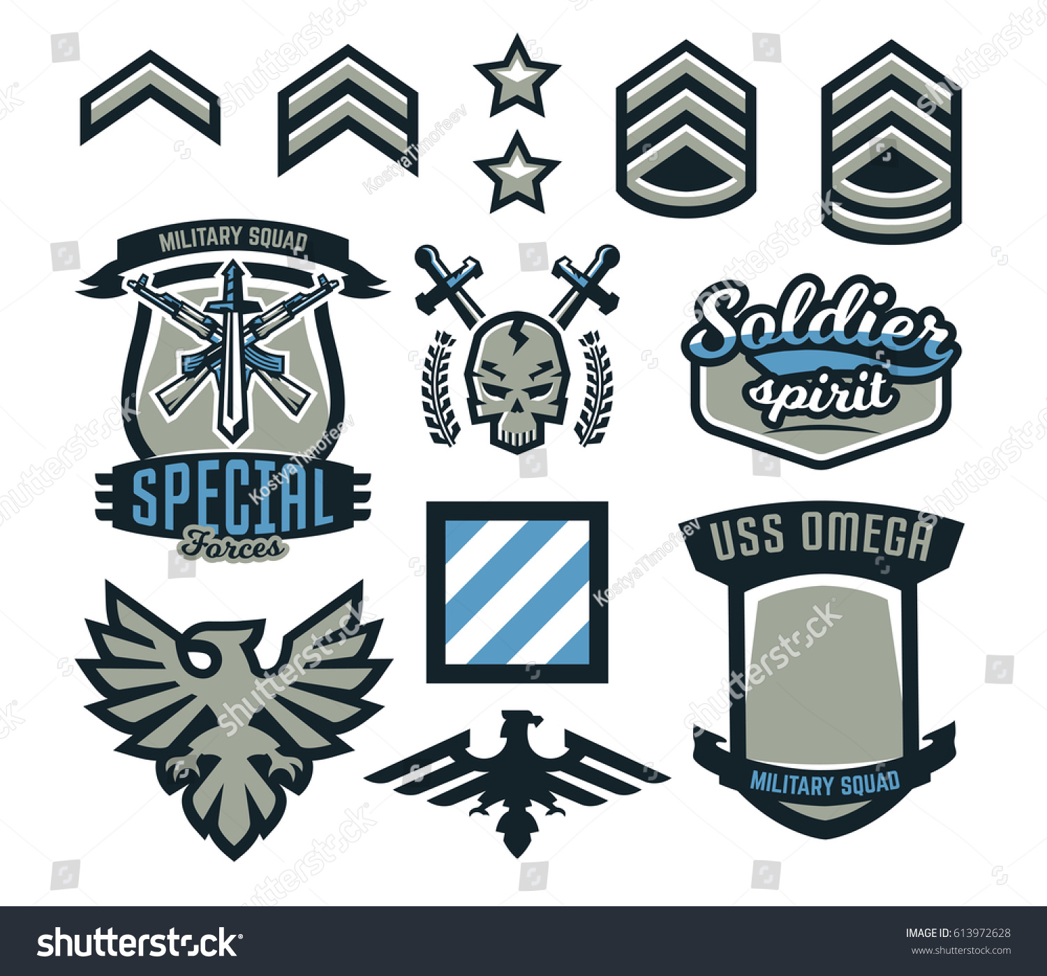 Set Military Military Badges Emblems Automatic Stock Vector 613972628 ...