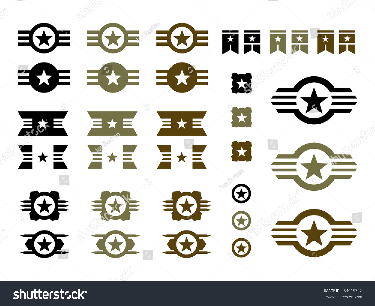 Set Military Badges Black Green Brown Stock Vector (Royalty Free) 254915722