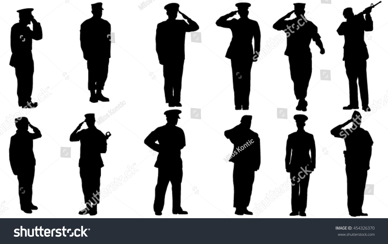 敬礼シルエットの軍人のセット のベクター画像素材 ロイヤリティフリー